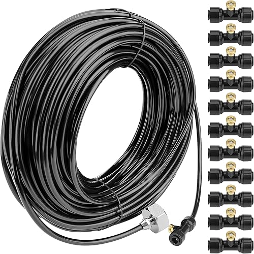 Sistema de enfriamiento de nebulización de 98.4 pies (98.4ft) + 50 boquillas de niebla de latón + 45 conectores en T + 1 adaptador de grifo (34