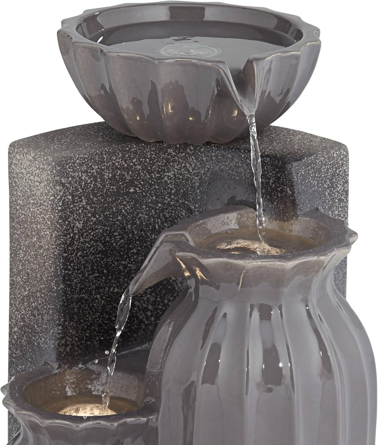 Three Bowls 26 1/2" High Large Modern Outdoor Decor Dark Gray Ceramic Floor Fountain with Light LED Waterfall 3-Tier Standing Water Feature for Outside Garden Patio Yard Backyard - John Timberland