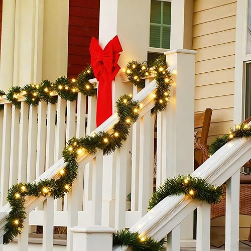 Miniatura 6 de Paquete de 2 guirnaldas de Navidad con luces de 120 luces LED, decoración de pino artificial, decoración de árbol de Navidad, decoración al aire