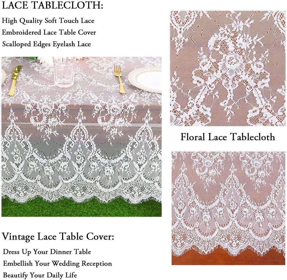Pardecor Vintage Lace Tablecloth - 60x120-Inch Rectangle Boho Print Lace Overlay
