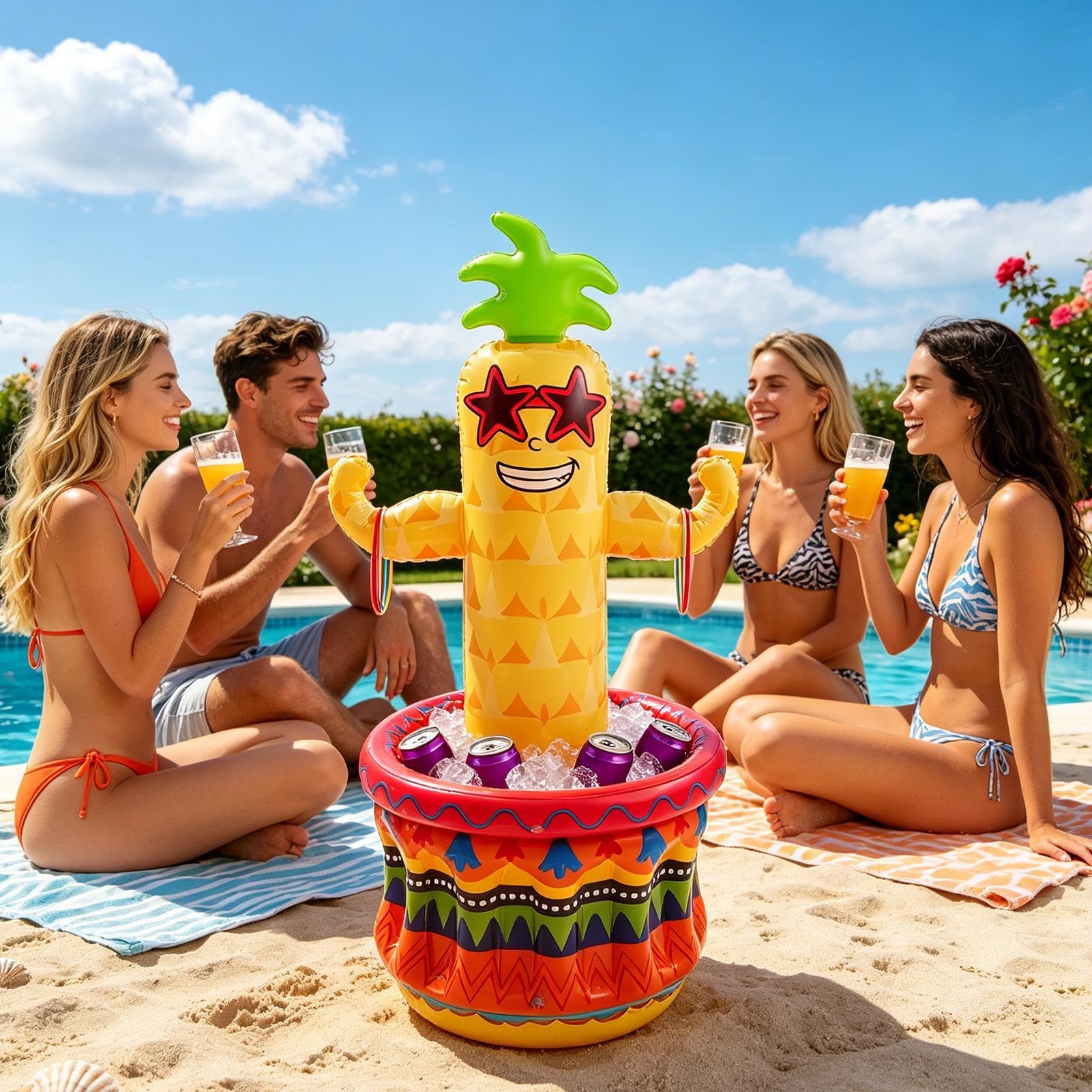 Enfriador de Bebidas Inflable Enfriador de Bebidas Portátil Hawaiano de 122