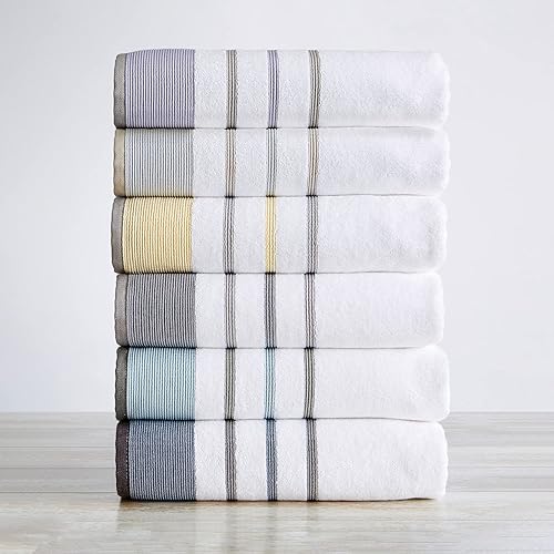 Miniatura 4 de Great Bay Home - Juego de toallas de 100 % algodón turco, a rayas, suaves, ultra absorbentes. Colección Noelle.