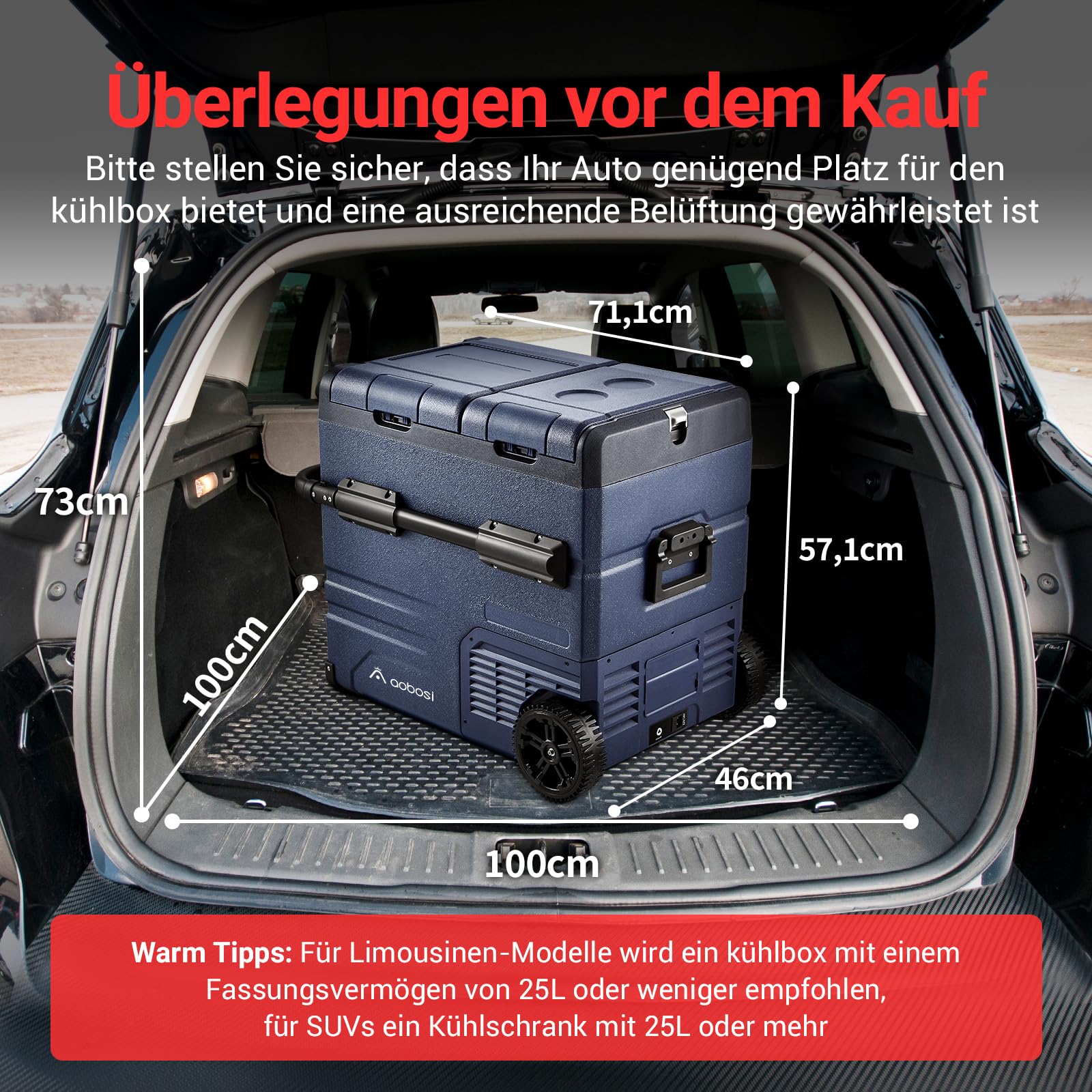 AAOBOSI 55L Kompressor Kühlbox Dual Zone 12/24V 100-240V APP USB LED Räder