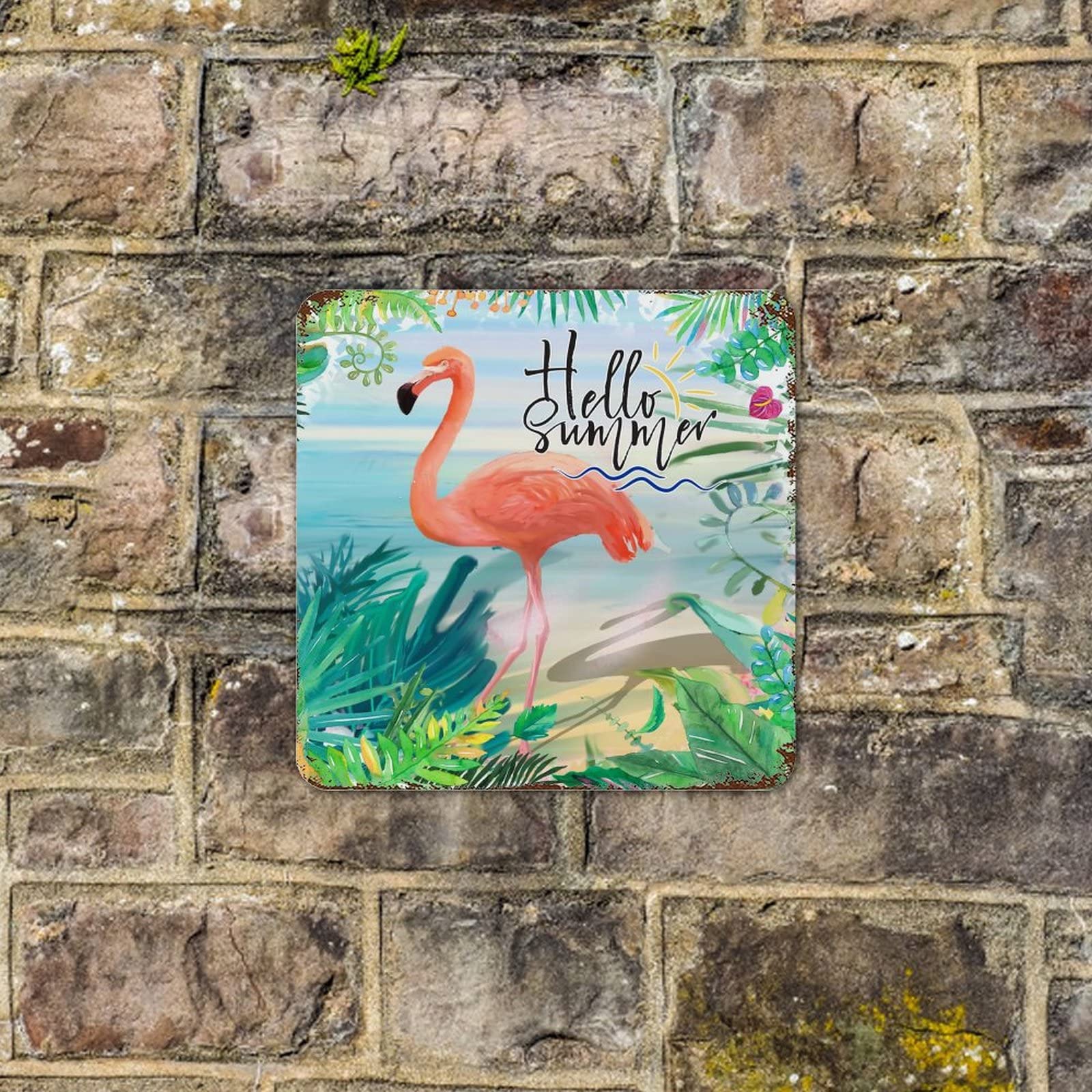 Hello Decor Flamingo Metal Tin Sign – 'Pool Rules' Design, 8x12 Inch, Rustic Vintage Style For Yard, Porch, Beach Decor