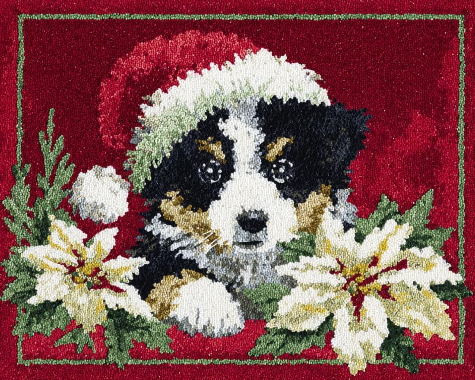 Wallphantom DIY Latch Hook Rug Kit,Christmas Flowers and Puppies,Latch Hook Kits for Adults,Home Carpet Rug Making,Needlework Crafts Rug for Home Decor,60x90cm