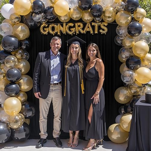 Miniatura 7 de Cortina tipo telón de fondo negro sin arrugas de 20 x 10 pies para fiesta, 4 paneles de 5 x 10 pies de grosor de poliéster sedoso para fotos de 50