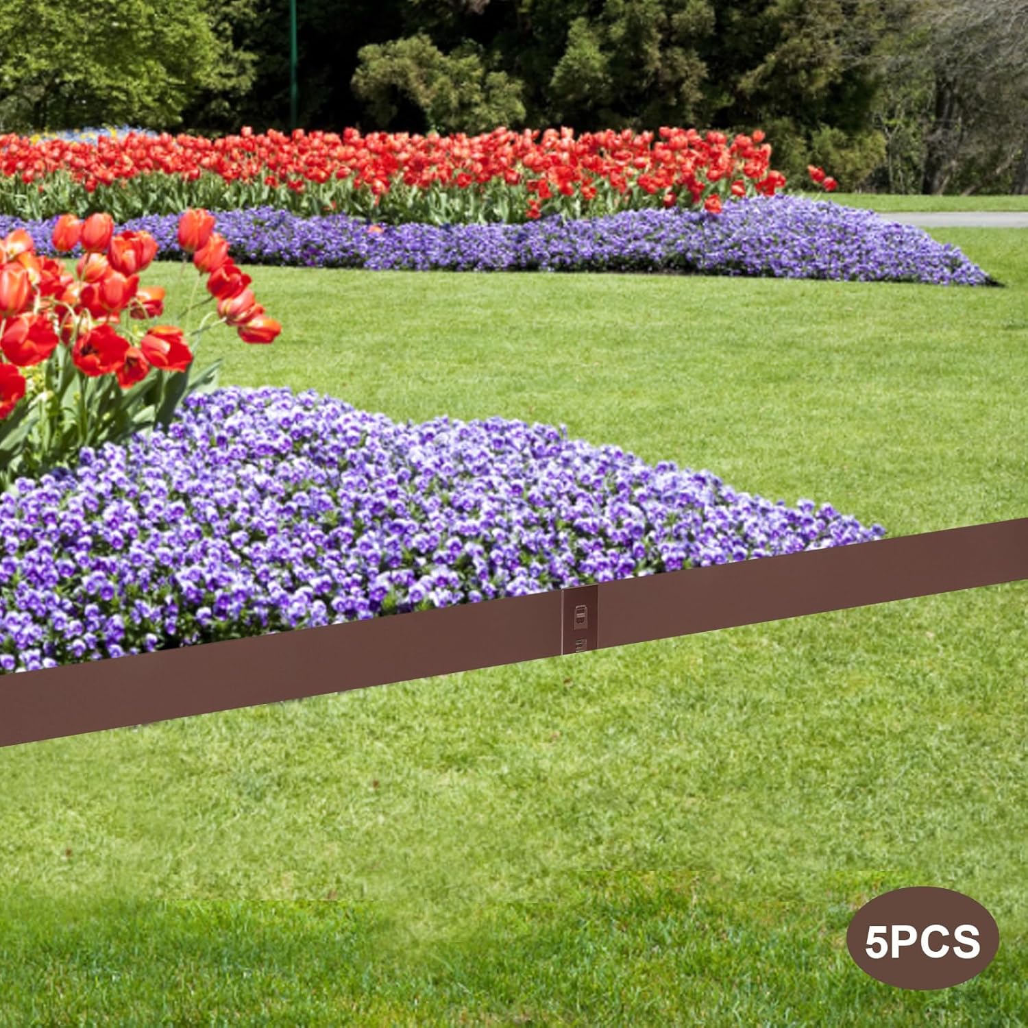 5PCS 3 inch Metal Landscape Edging Bendable Steel Lawn Flexible Edging Outdoor Yard Barrier for Gardens, Paths, Lawns (Brown)