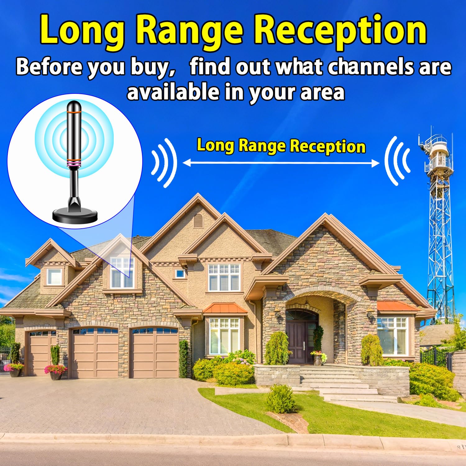 Antenna TV digitale per Smart TV da interni, antenna TV per canali locali in 4K 1080P, portata 52,9 miglia e ricezione a 360°, antenna HDTV con base magnetica, cavo coassiale da 2,4 m per una facile