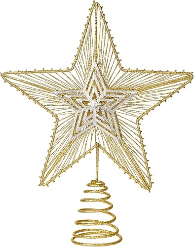 Artiflr 11.5 pulgadas plata estrella árbol decoración Navidad árbol decoración oro brillante árbol árbol de Navidad decoración estrella árbol árbol