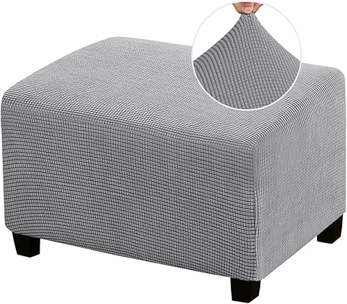 Funda otomana rectangular y elástica para sala de estar, se adapta a reposapiés otomano, tejido jacquard grueso a cuadros con parte inferior