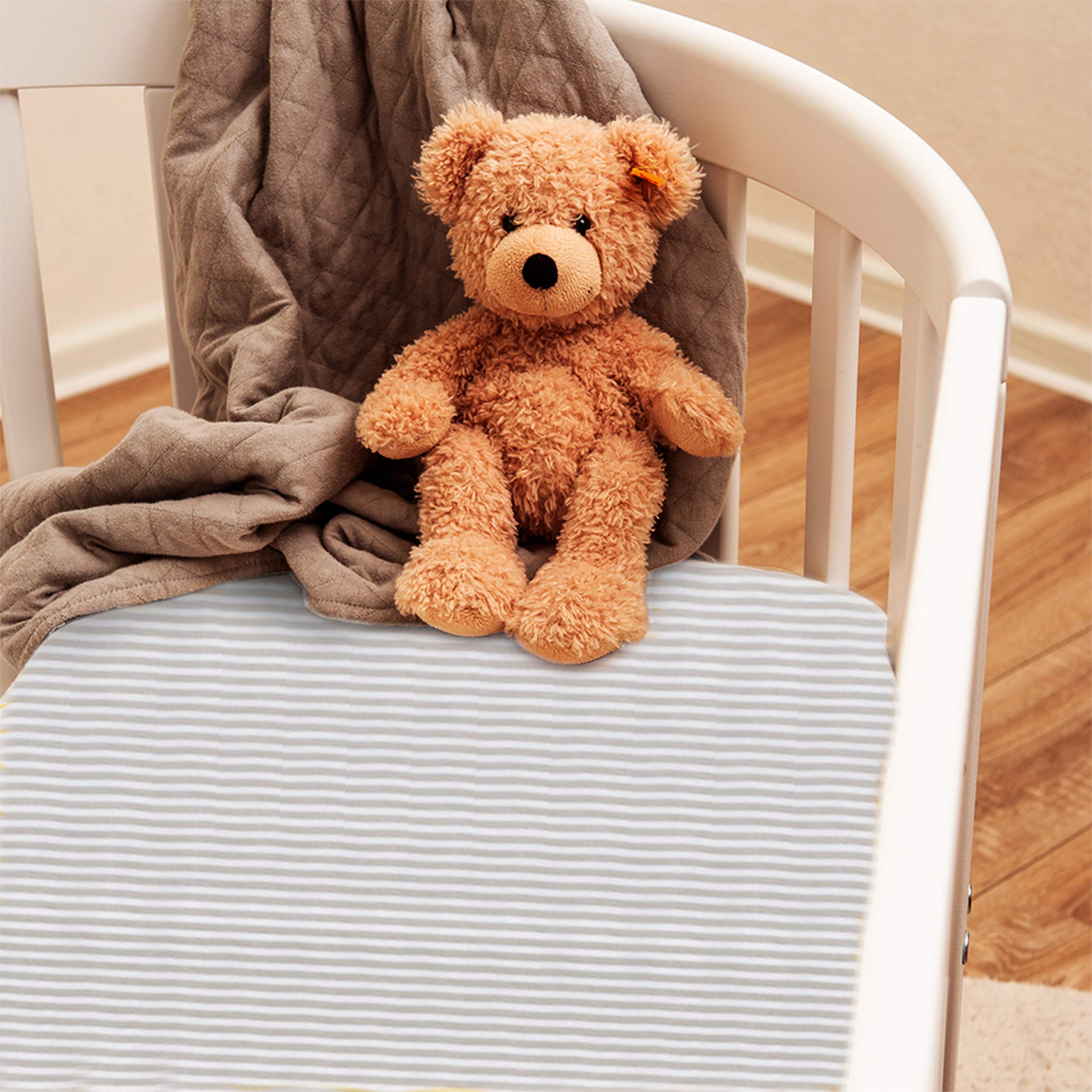 mimaDu Drap Housse Couffin 32x72 Berceau Nacelle | Convient 70x32 70x37 75x35cm | 100% Jersey de Coton Certifié Öko-Tex (Moutons Rayures)