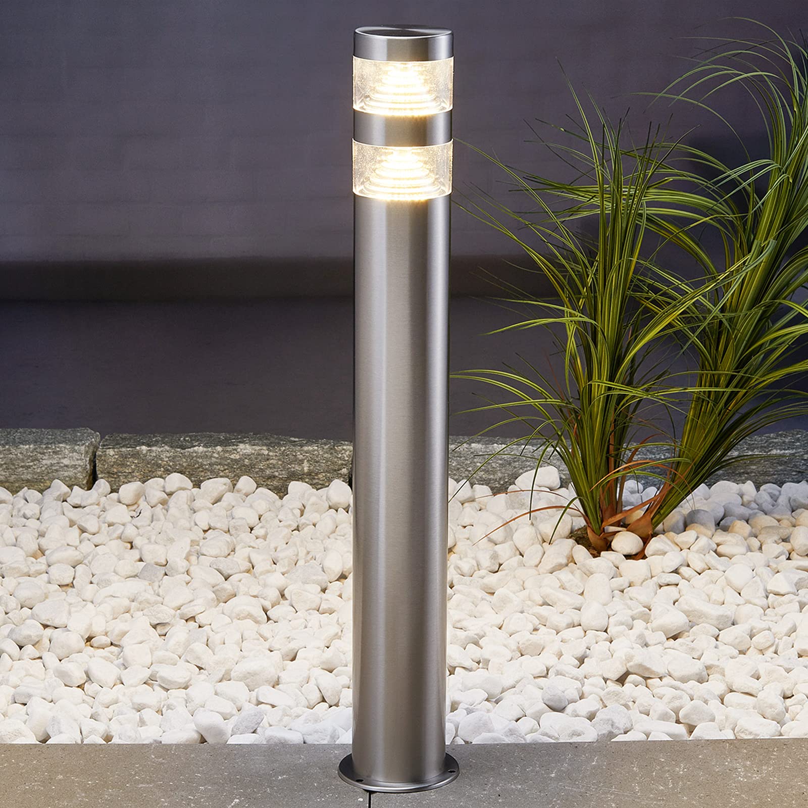 Lindby Stainless Steel, Clear Led Outdoor Lights Lanea (Modern) In Silver Made Of Stainless Steel (1 Light Source,) From Garden, Path Bollard Lamp Pillar