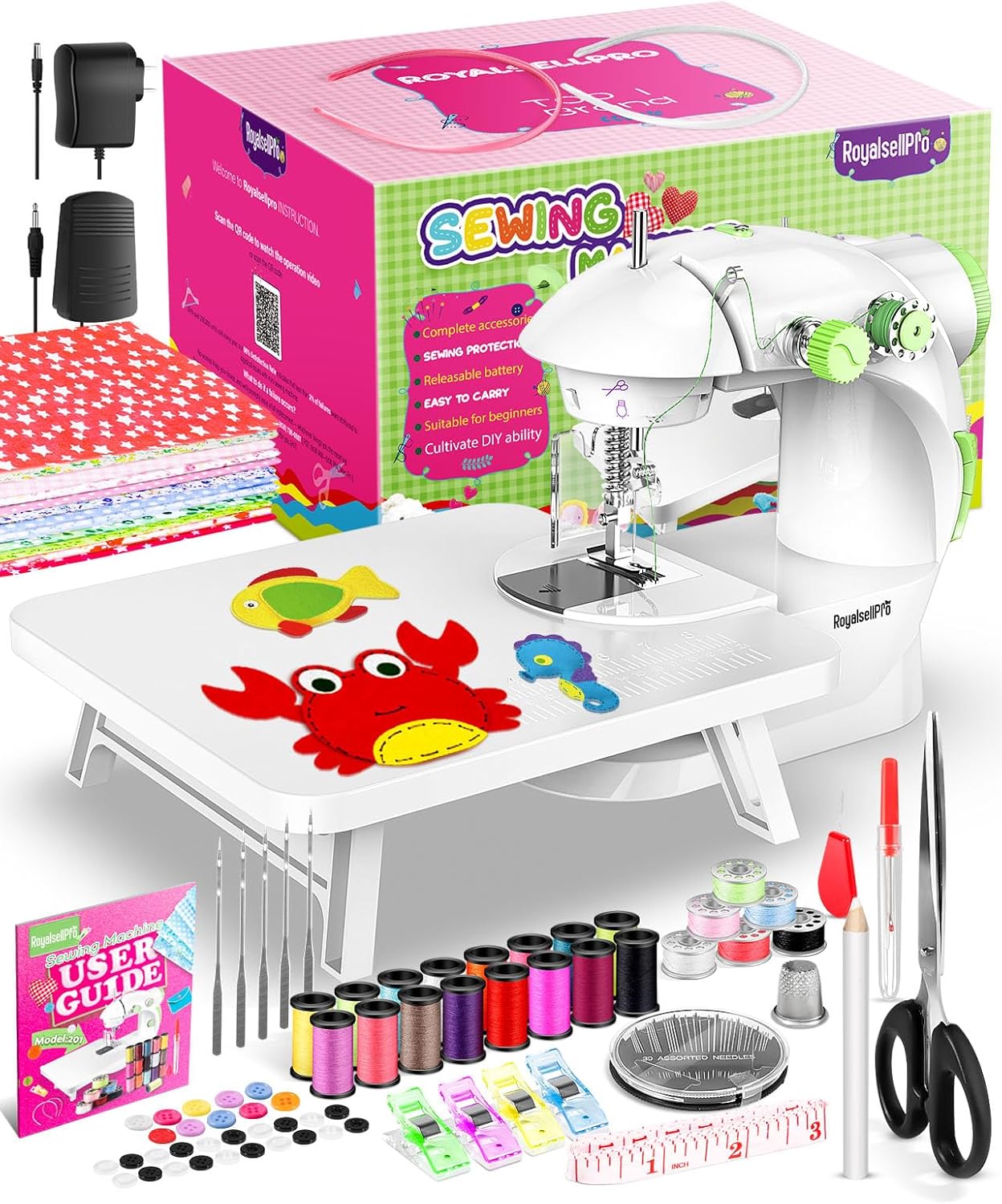 Mini Sewing Machine with 123 Pcs Sewing Kit for Beginners, Dual Speed Portable Sewing Machine with Light and Finger Guard Suitable for Household, Travel product image