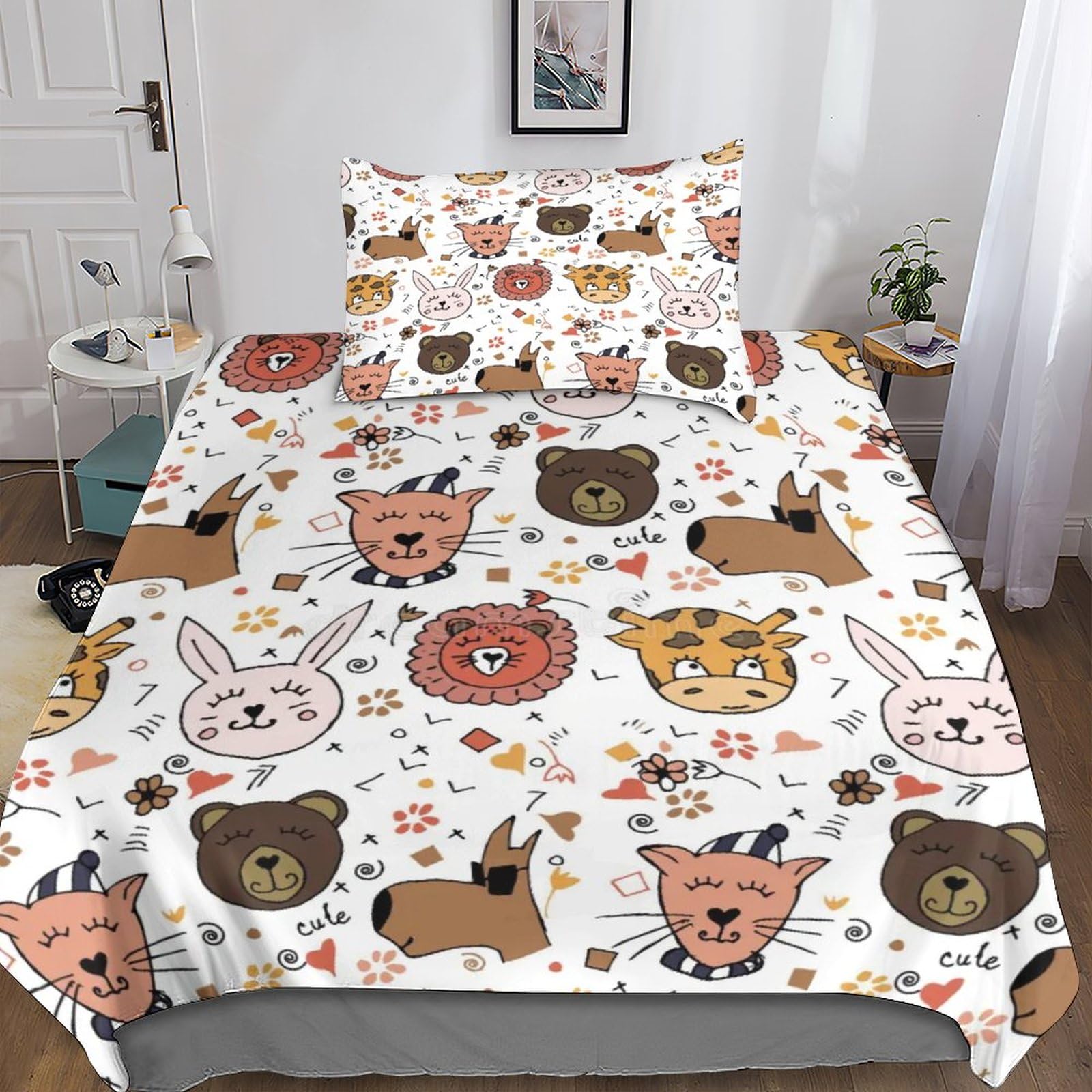 Housse de couette chat microfibre anti-plis et légère 135x200 pour un lit facile à faire