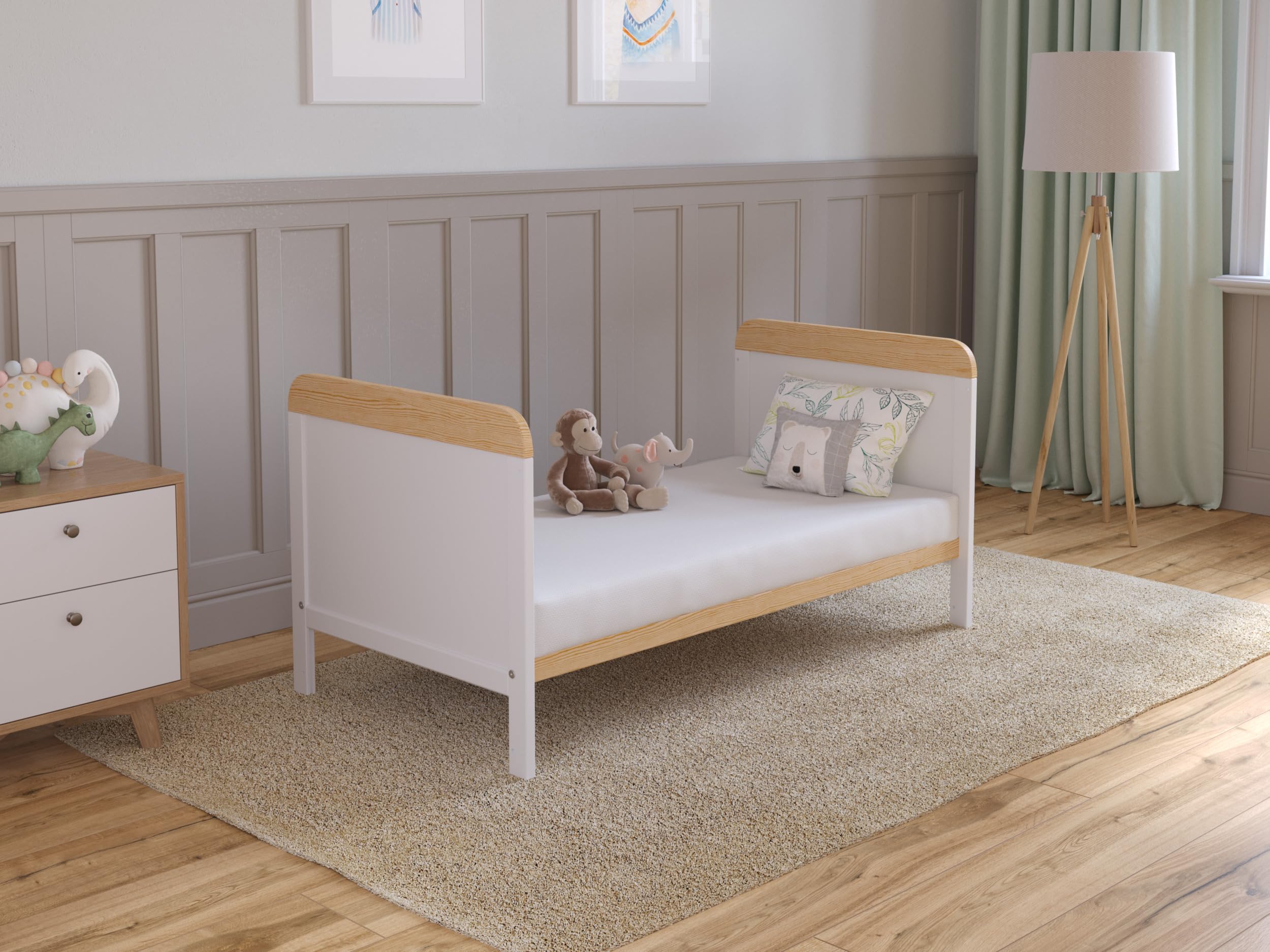 Love For Sleep Culla Neonato Con Materasso 120x60 cm Bianco-Pino, Lettino Neonato Legno Completo - Lettino Bambino 0-3 Anni, Culla Lettino Neonato Trasformabile