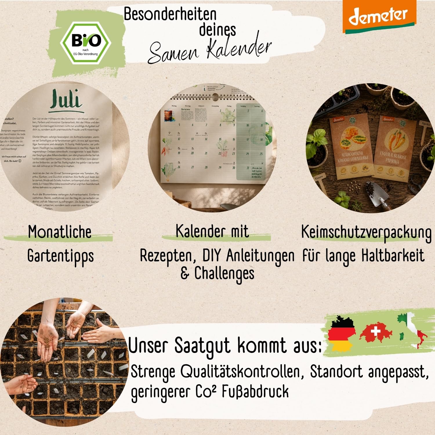 Bio Saatgut Kalender 2027 – Garten Wandkalender A4 mit 12 Sorten Demeter Gemüse Samen | Einpflanzbarer Monatskalender von Loveplants mit Aussaatkalender | Geschenkideen für deine Gartenfreunde