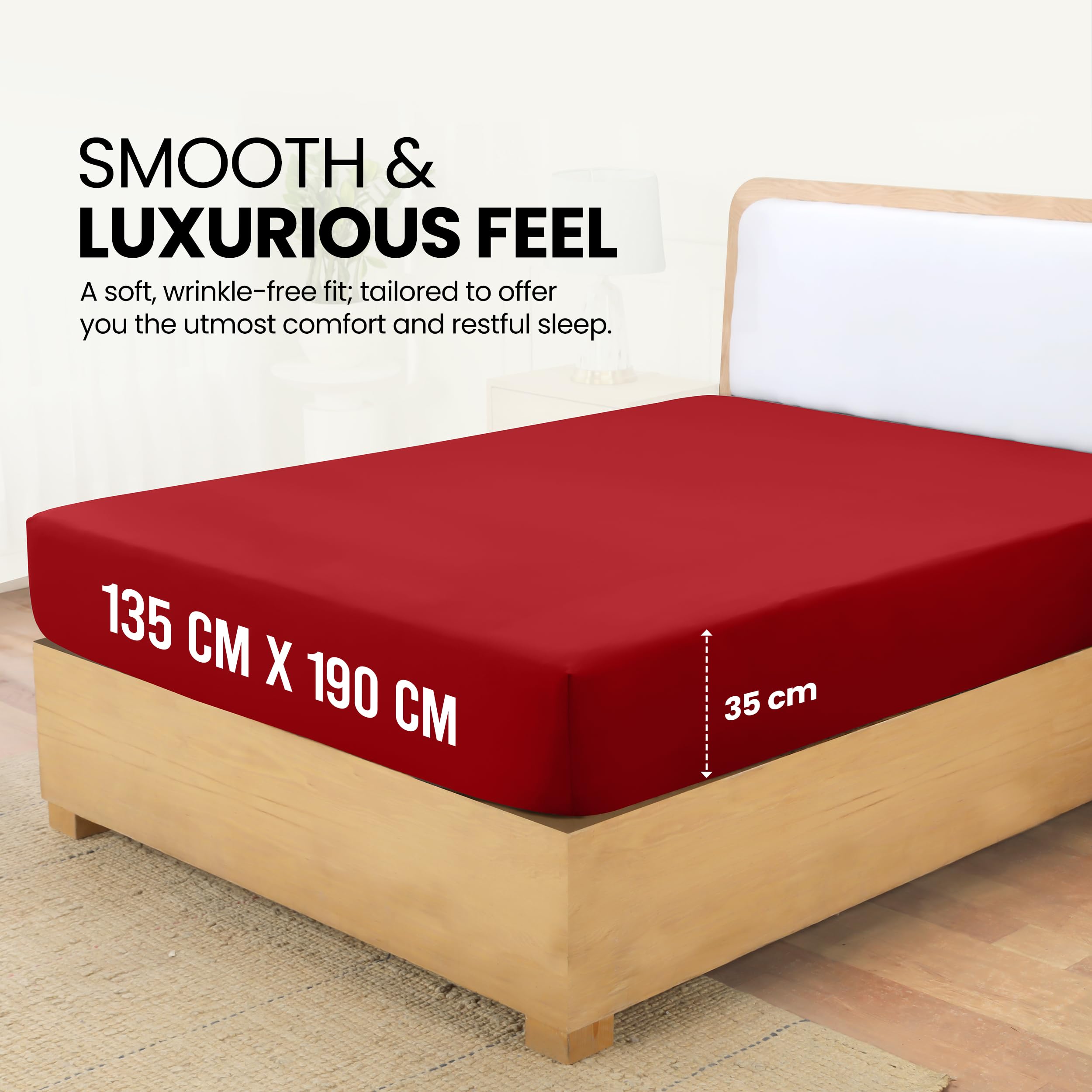 Utopia Bedding Fitted Sheet Double, Red, Deep Pocket 14 inch (35 cm), Easy Care, Soft Brushed Microfibre Fabric - Image 2