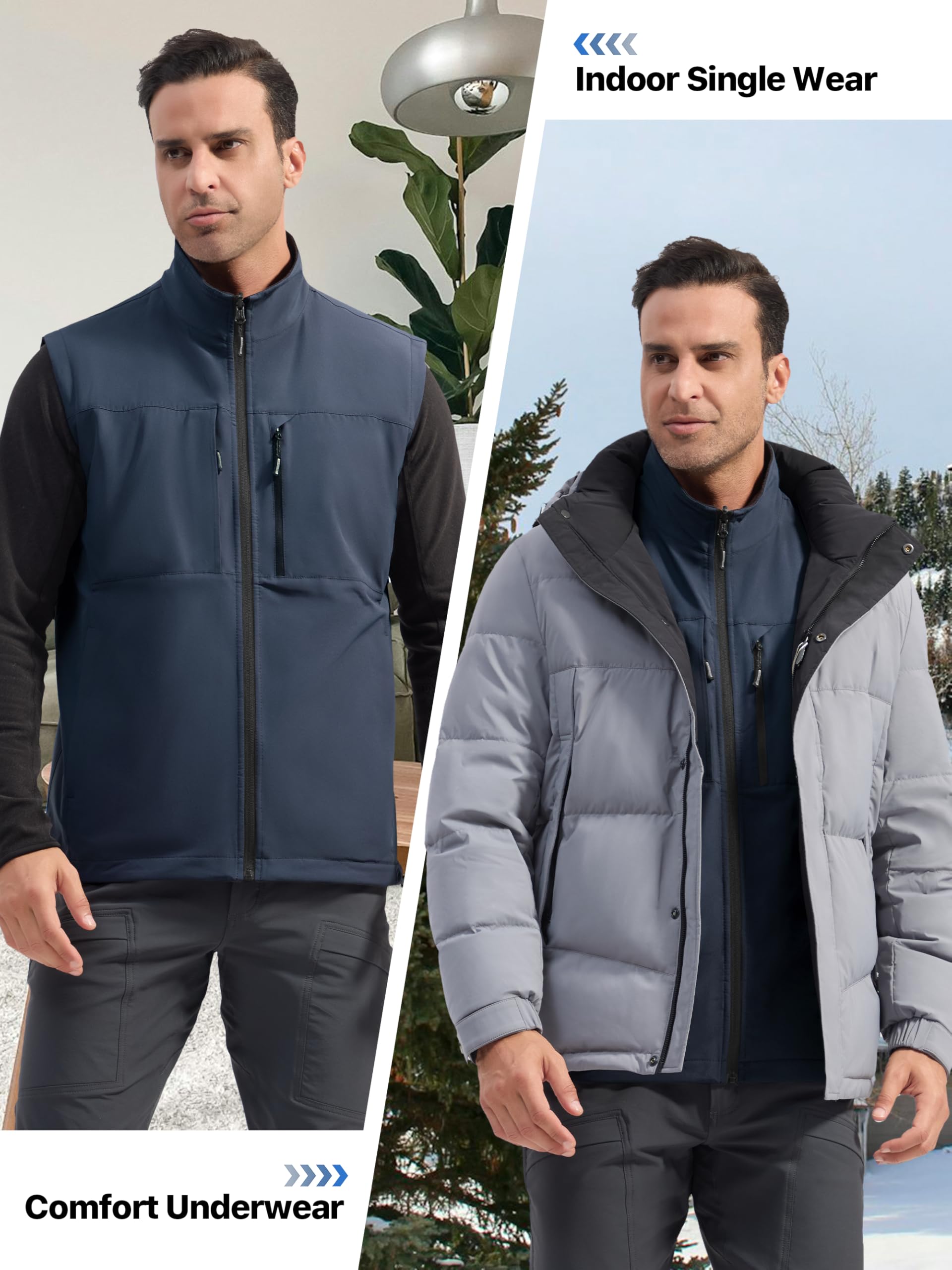 FREE SOLDIER Herren-Winterweste, Oberbekleidung, warm, mit Fleece gefüttert, winddicht, wendbar, Softshelljacke, ärmellos, für Arbeit, Wandern