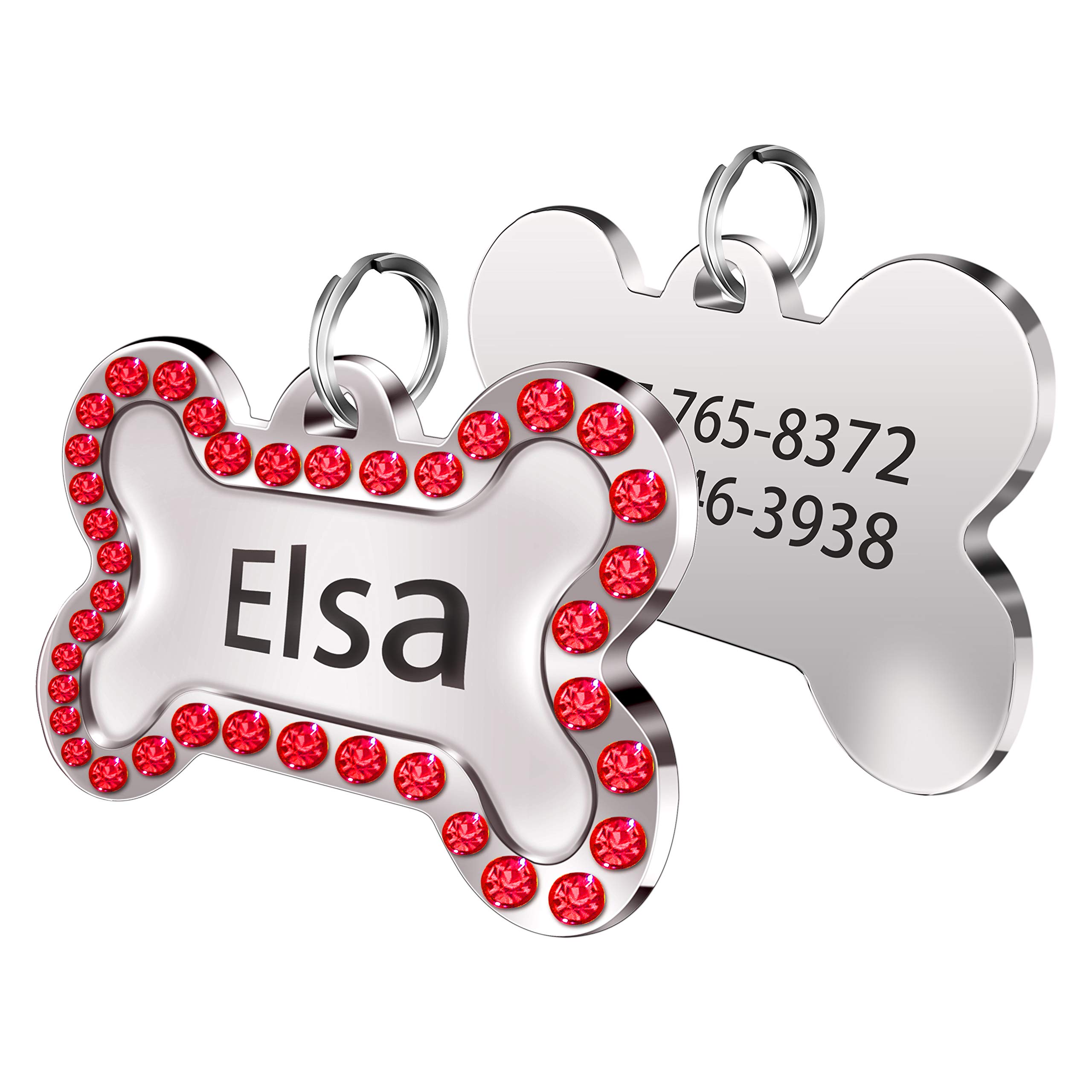 SpecialYou Custom Dog Tags Personalized Name Laser Engraved Pet ID Tags with Crystals Inlaid around The Edge (Red)