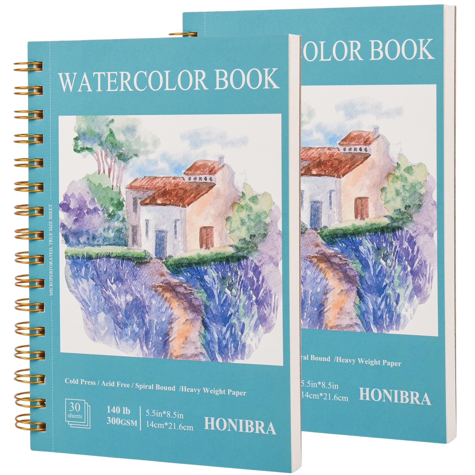 2 Pack 5.5" x 8.5" Watercolor Paper Pad, 30 Sheets (140lb/300gsm), Premium Cold Press Watercolor Sketchbook for Artists – Ideal for Classroom Art Finger Painting, and Mixed Media