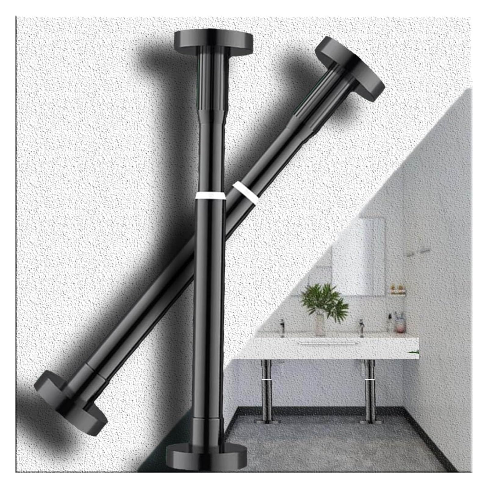 DHetyE Sink support legs Drill Free Support Poles For Kitchen SinkStainless Steel Sink Legs(Black,2*Height 90 150cm)