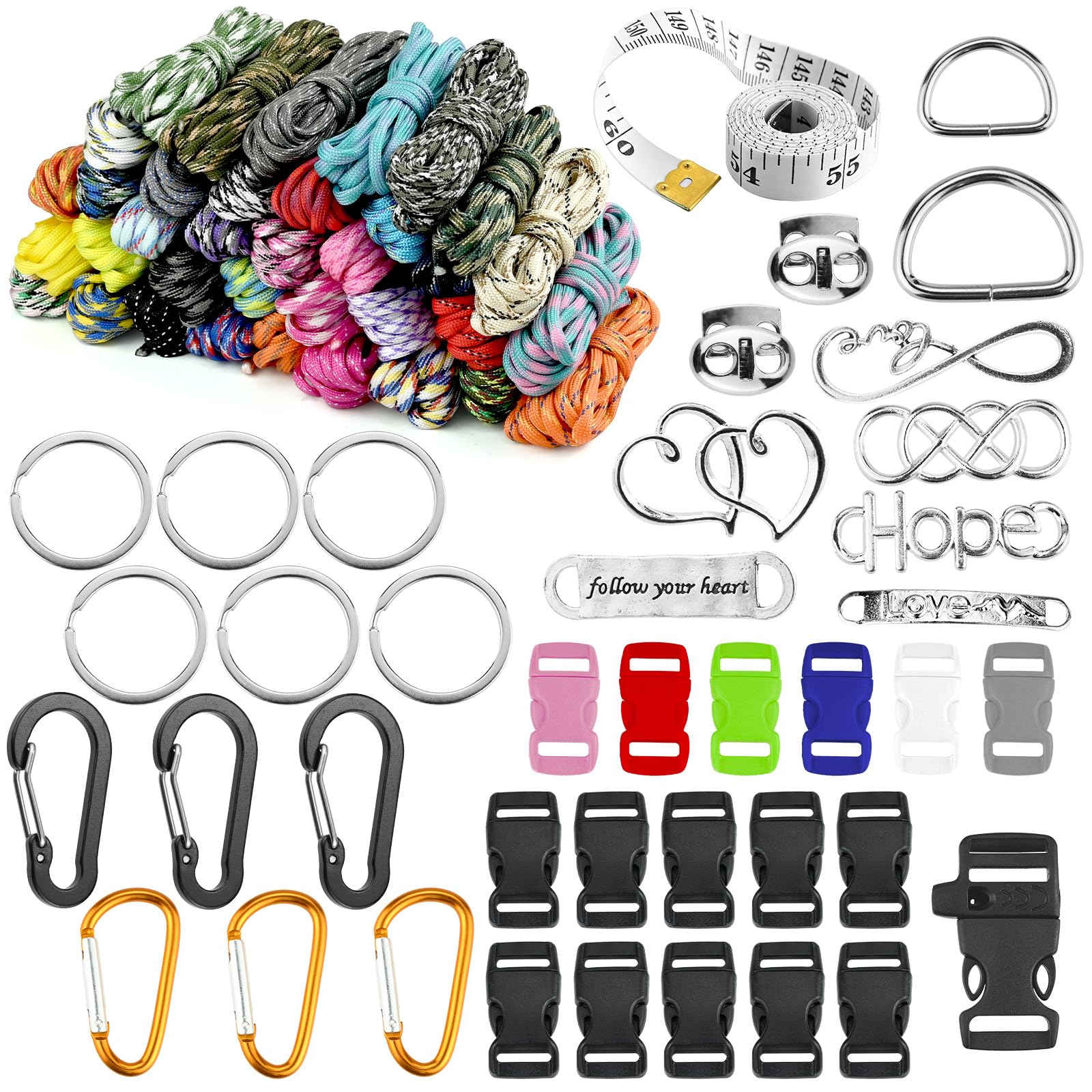 CECOMBINE Paracord 550 - Set 36 Pezzi, 3 m, Corda di Nylon Multicolore Multifunzionale per Braccialetti Fai Da Te, Portachiavi, Campeggio, Sport All'aria Aperta