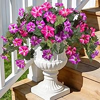 Ammyoo UV-Resistant Faux Petunia Flowers, 2-Pack Silk Artificial Plants for Outdoor Garden, Balcony, Porch & Indoor Decor - Fuchsia Lotus