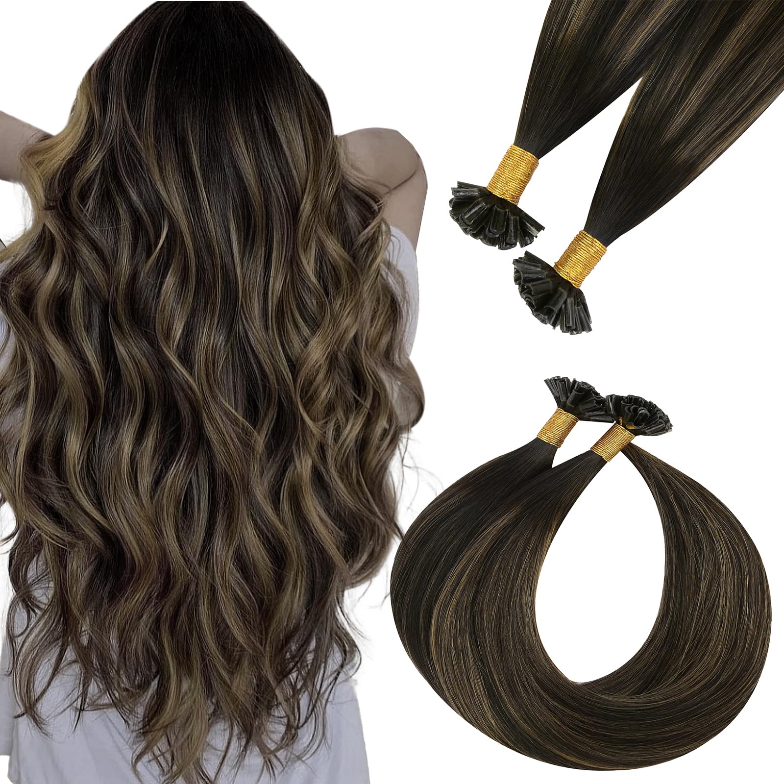 Easyouth U Tip Hair Extensions Brown Keratin Tip Hair Extensions Real Human Hair Darkest Brown Keratin Hair Extension Human Hair with Natural Texture 18Inch 50G 1G/S — view 55