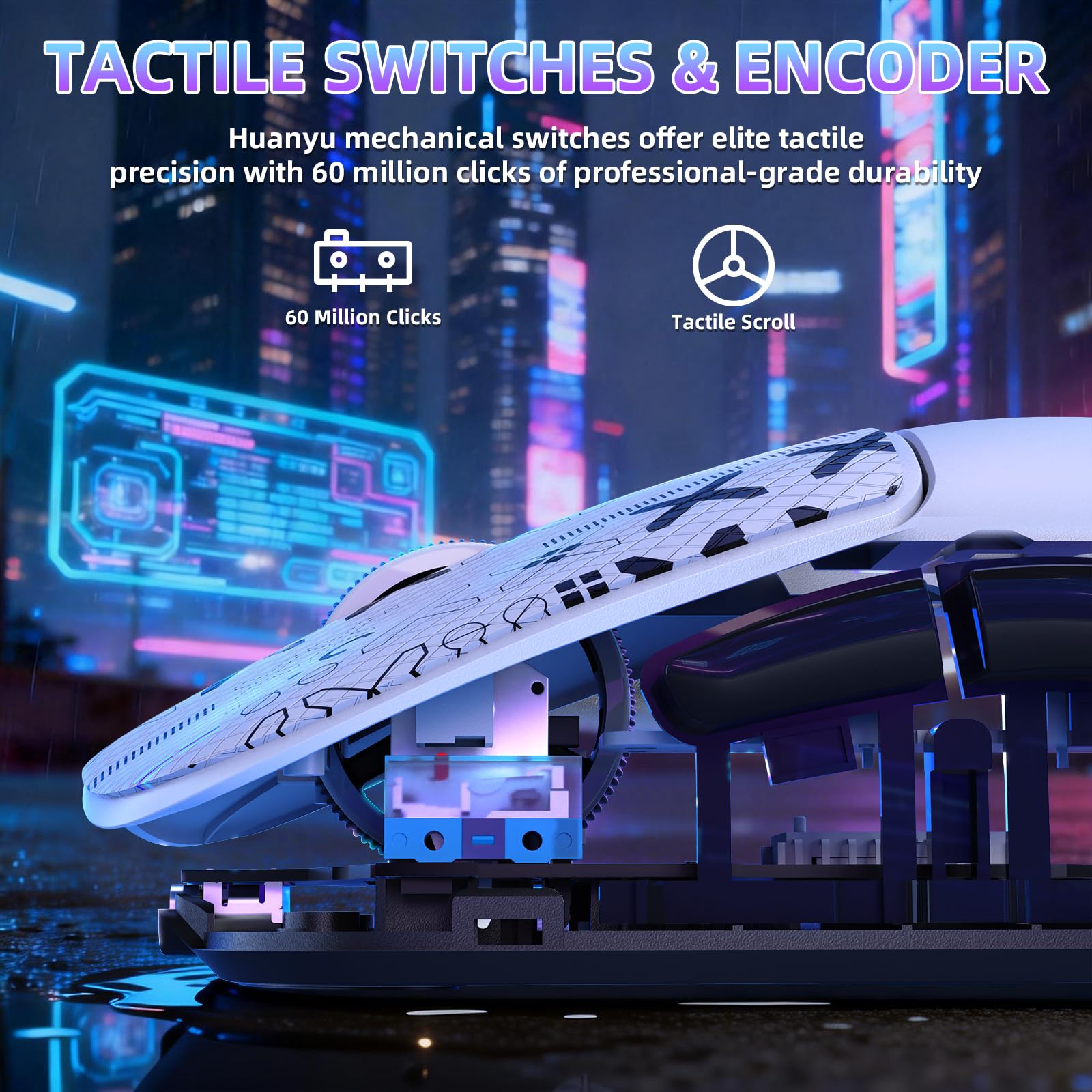 ZIYOU LANG×MAGIC-REFINER AJ199 Mouse Gaming Wireless Leggero, 49g Tri-Mode 2.4G/BT/Cavo, PixArt PAW3311, 24K DPI, 1000Hz, 600mAh Ricaricabile Mouse Gamer per PC/Mac/Laptop - Bianco con Grip Tape