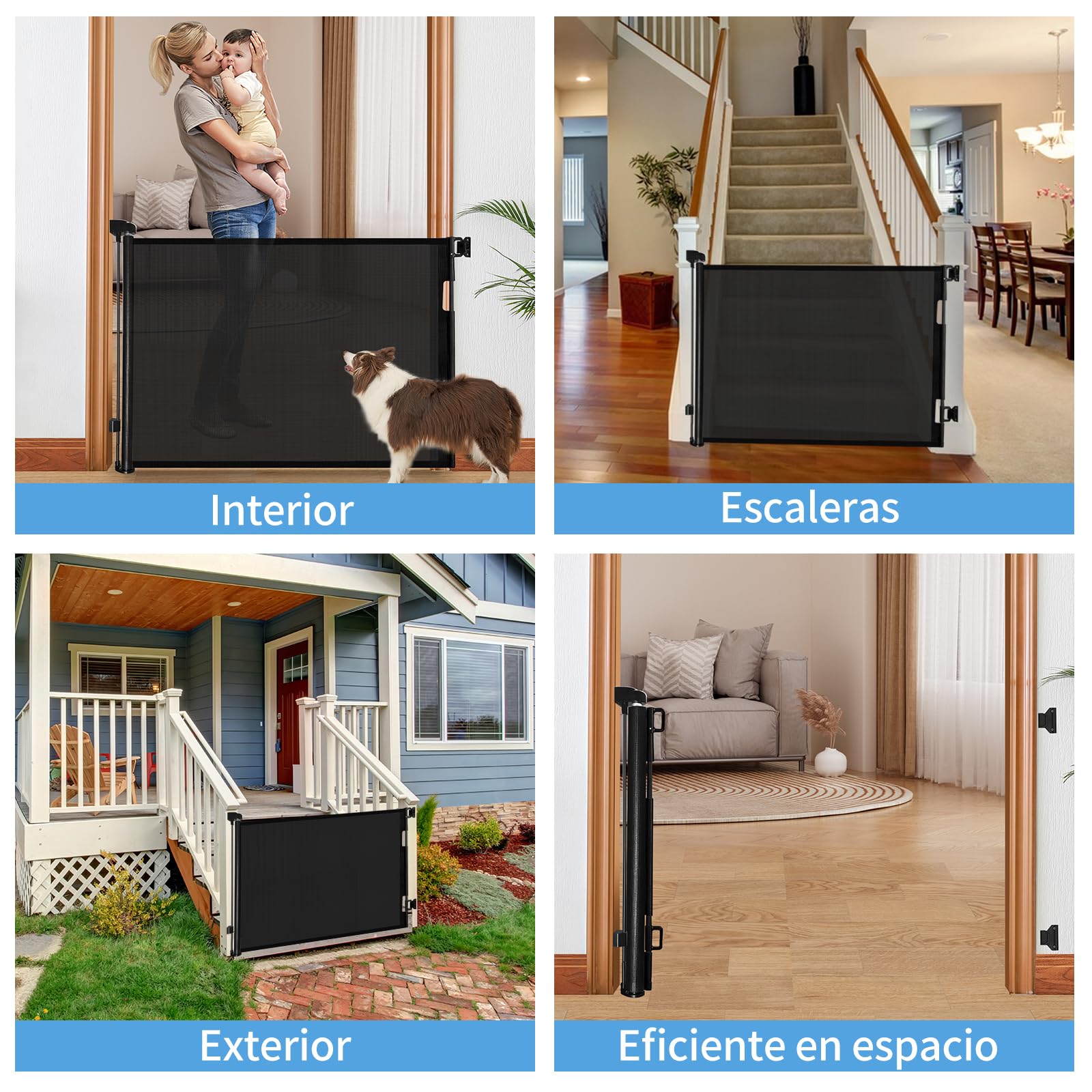 derimkcoa Barandilla de Seguridad retráctil 0-150 cm(Negro)