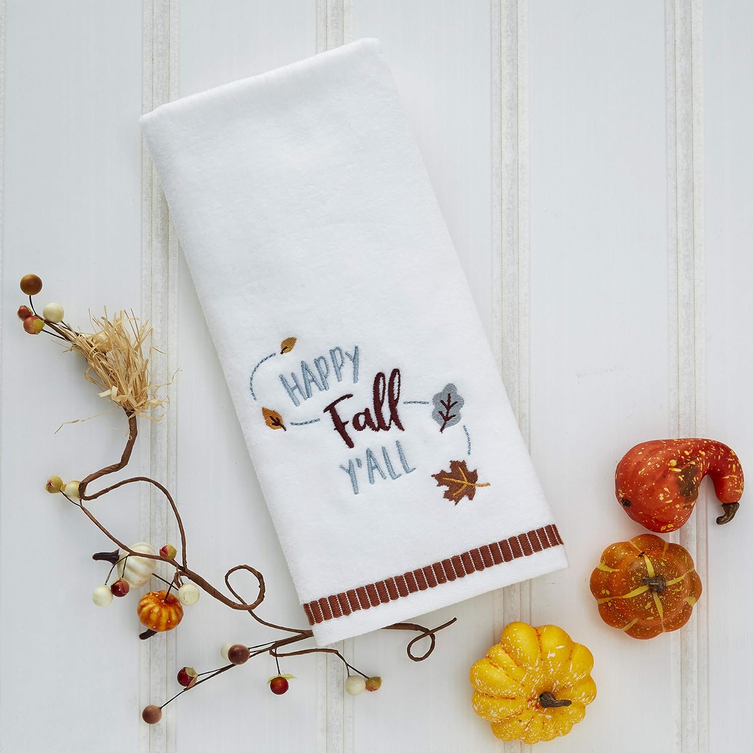 SKL Home Fall/Harvest/Autumn Happy Fall Y'all Hand Towel Set for Bath/Kitchen/Bar & Gift, 16" x 25", White 2 Count - Image 4