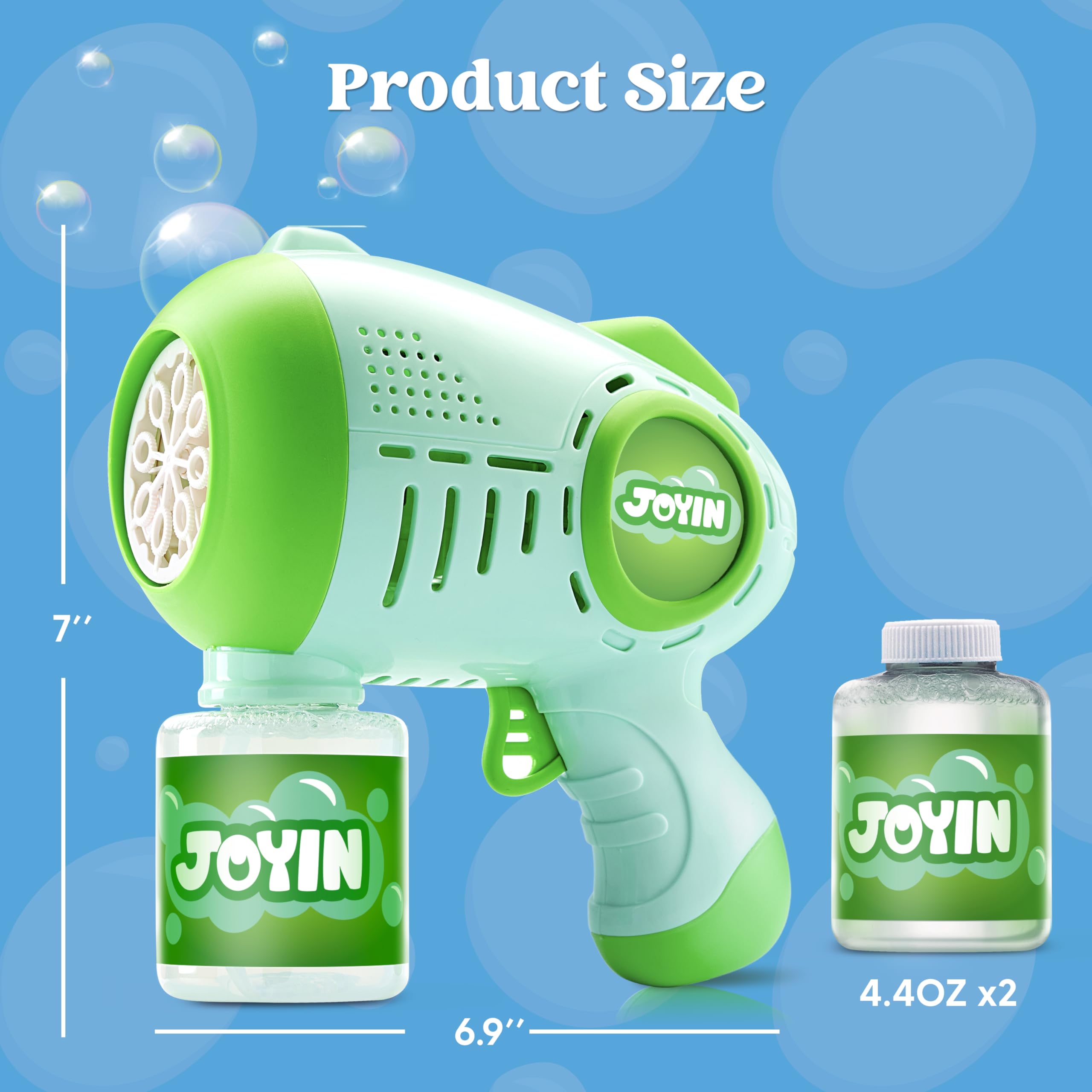 JOYIN 2 pistole a bolle per bambini con 4 bottiglie di soluzione, pistola automatica a bolle con 8 fori per bambini, adulti, giocattoli estivi, regali di Pasqua, regali di compleanno, Verde, Blu
