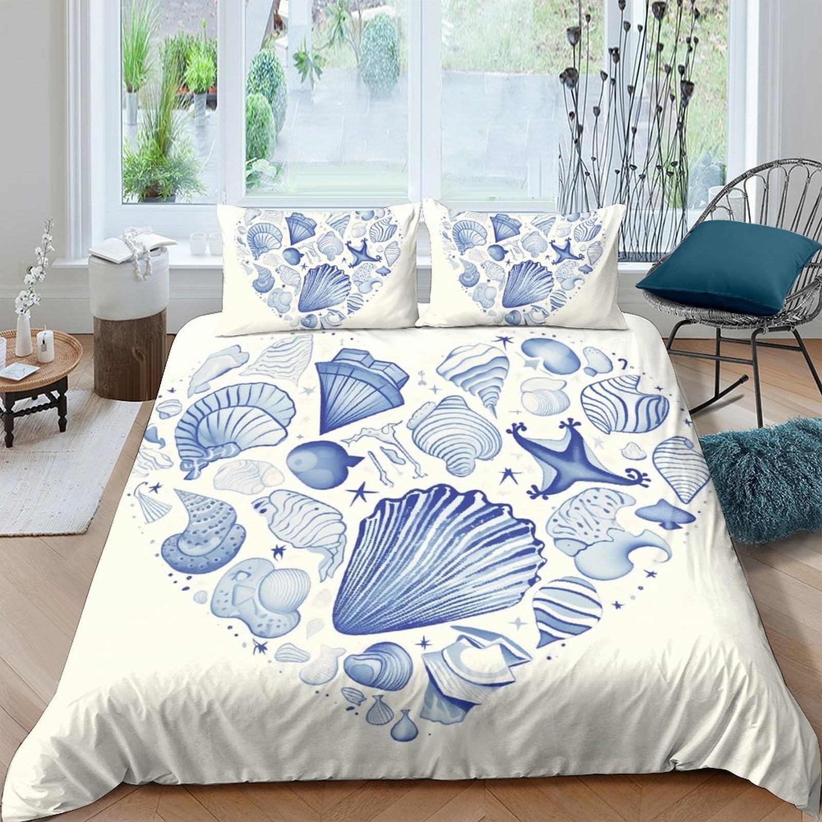 Ctjqhvkz Style-9 3D Printed Blue Seashell Fitted Sheet Microfiber Soft Decorative Ocean Starfish Bed Cover For Adult Bedroom Dorm Single（135X200cm）
