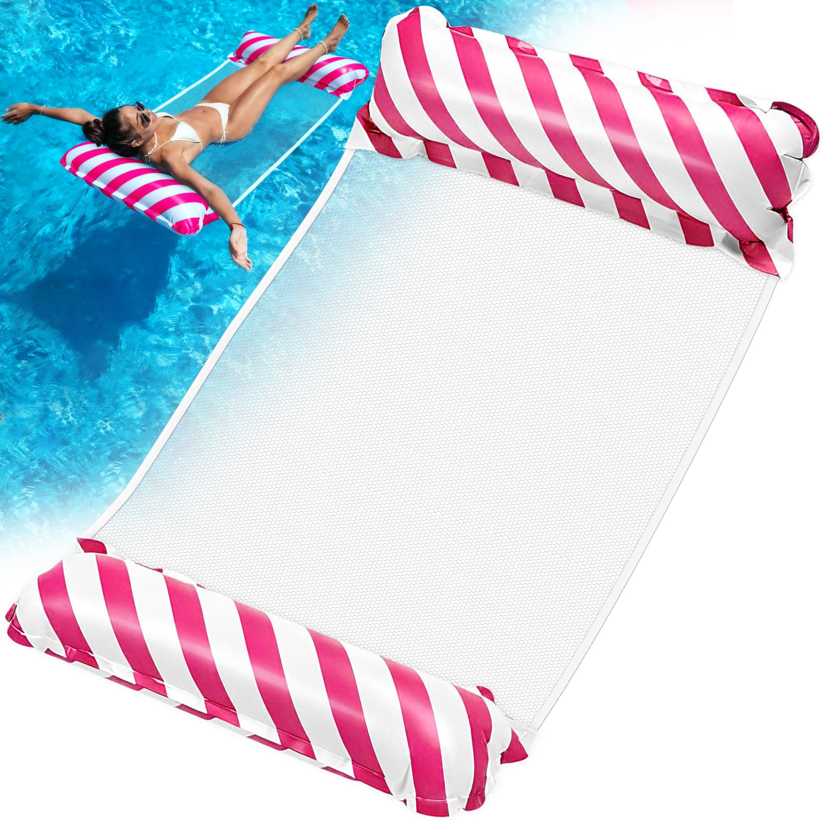 UMUACCAN Inflatable Pool Hammock, Inflatable Floating Hammock Chair, 4 IN 7Multi-Purpose Swimming Pool Floats Lounger/Water Floating Chair Bed for Adults Kids-Rose — image 1