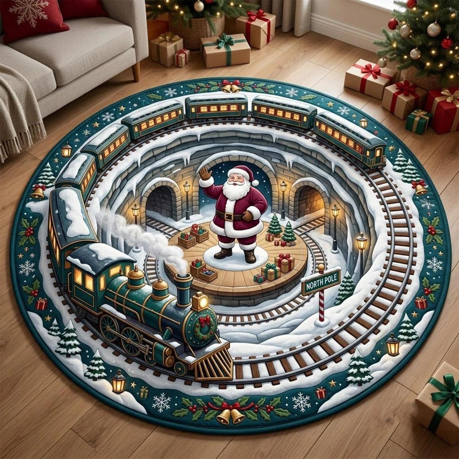 3D Christmas Rugs Optical Illusion Round Mat, Realistic 3D Xmas Rug — image 1