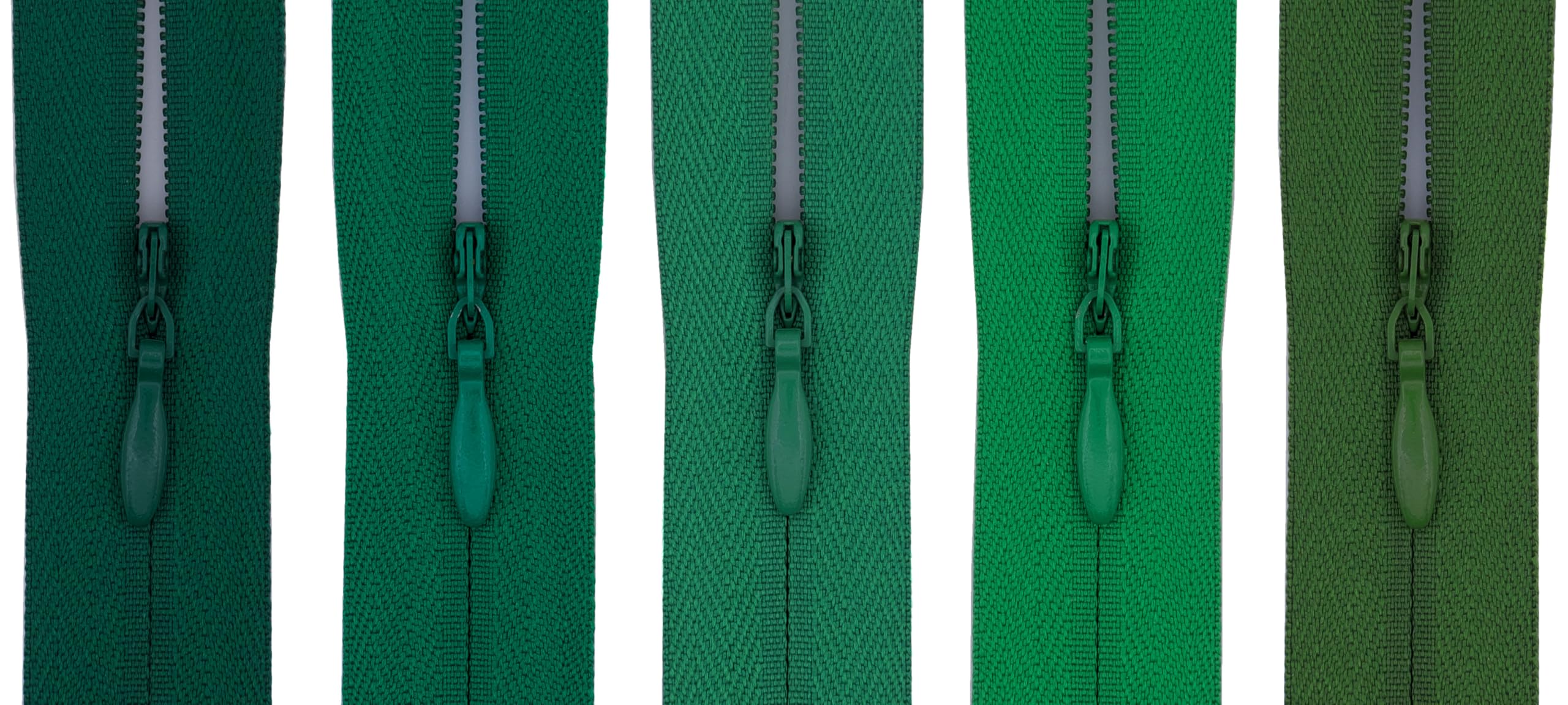 Y-Connection Emerald & Leaf Greens #3 Invisible Zip 22 Inch (56Cm) – Close-End-With Woven Tape For Bridal Gowns, Maxi Dresses & Large Upholstery - For Tailoring & Decor - Pack Of 5 (5 Different Shades) (Emerald & Leaf Greens)