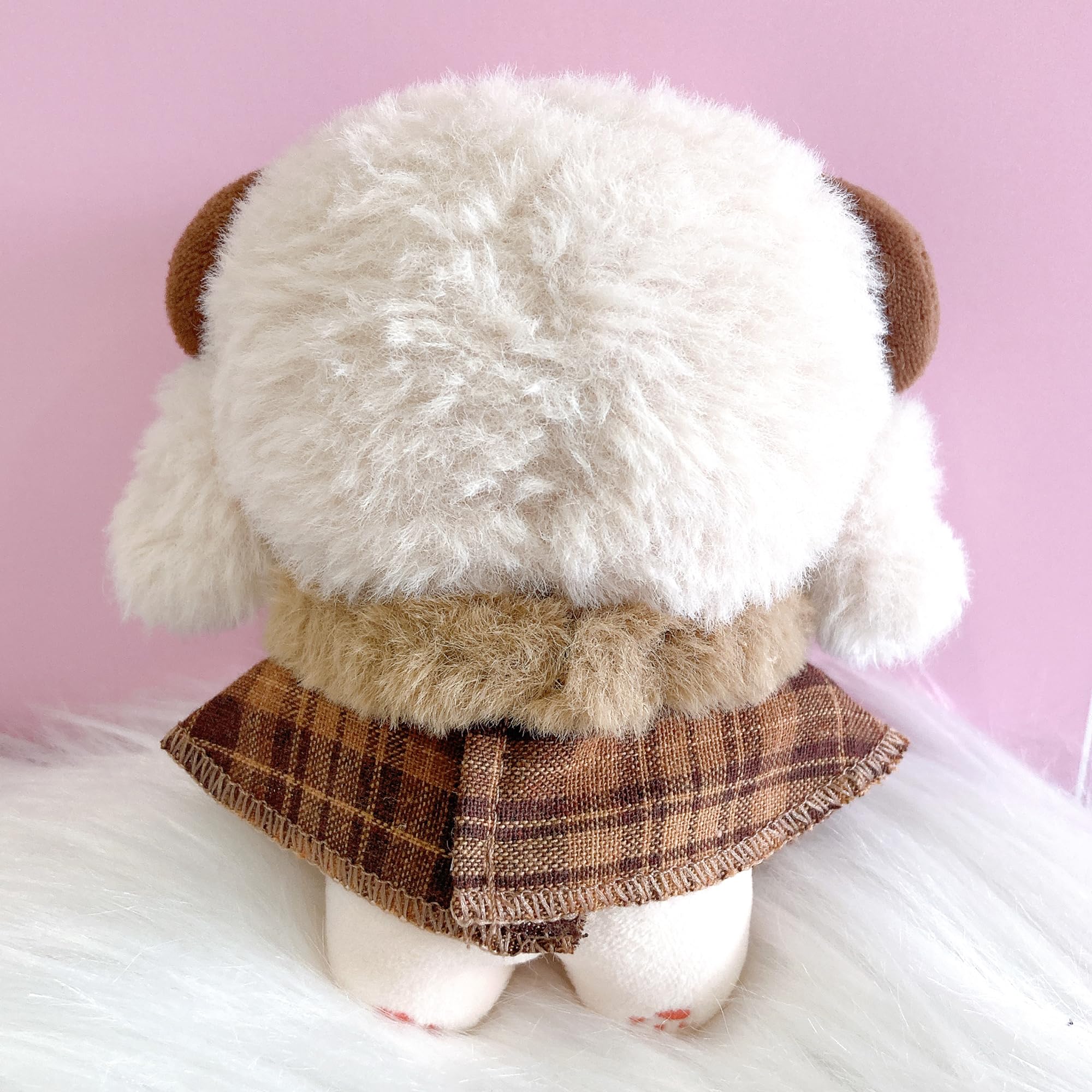 Amazon.co.jp: 10cm ぬい服 チェック柄のファー付きケープ ブラウン