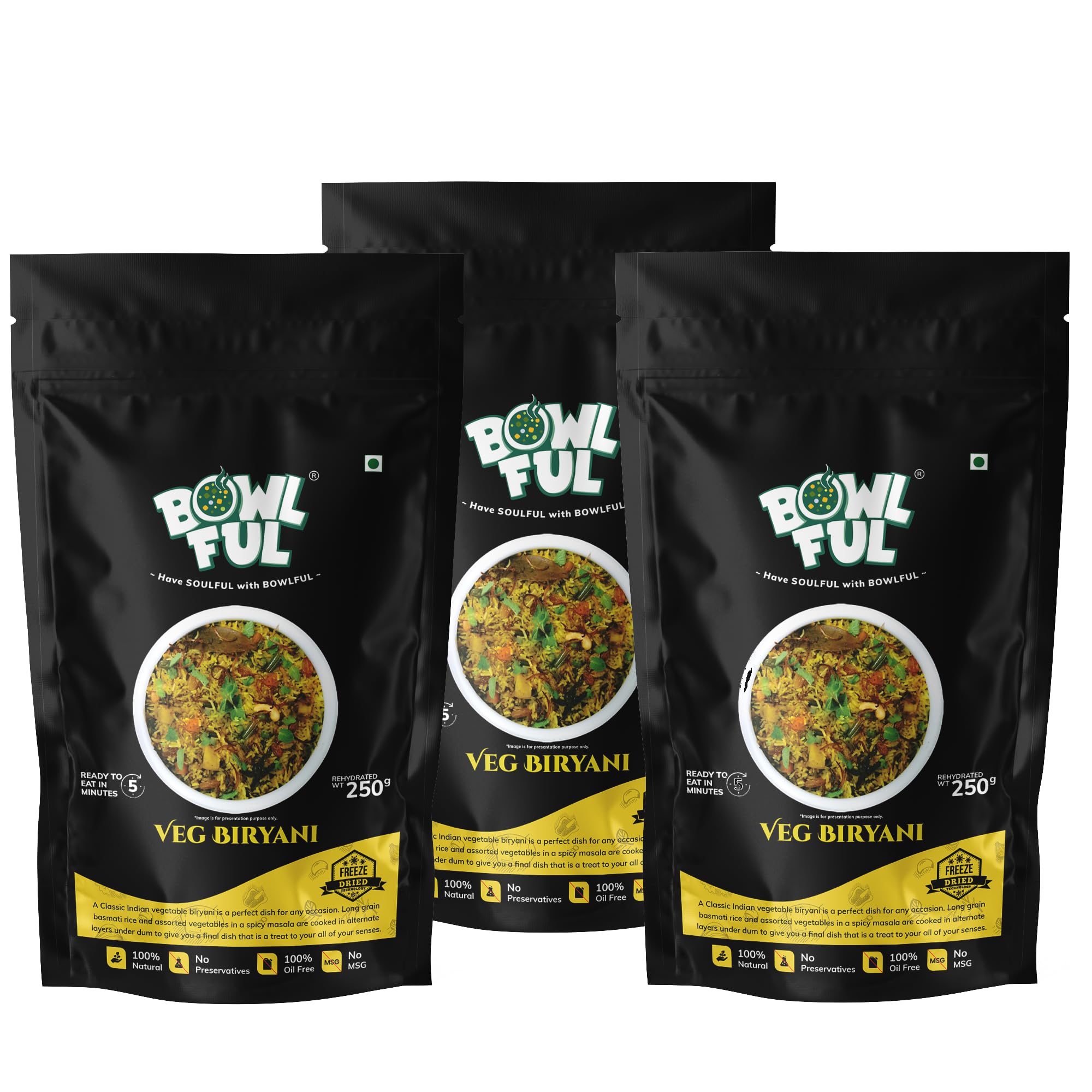 Bowlful Veg Biryani, 70 GMS,Pack of 3, Rice with Rich Raw Spices. 100% Natural, Freeze Dried Food (B09H74DVRJ) Amazon Price History, Amazon Price Tracker