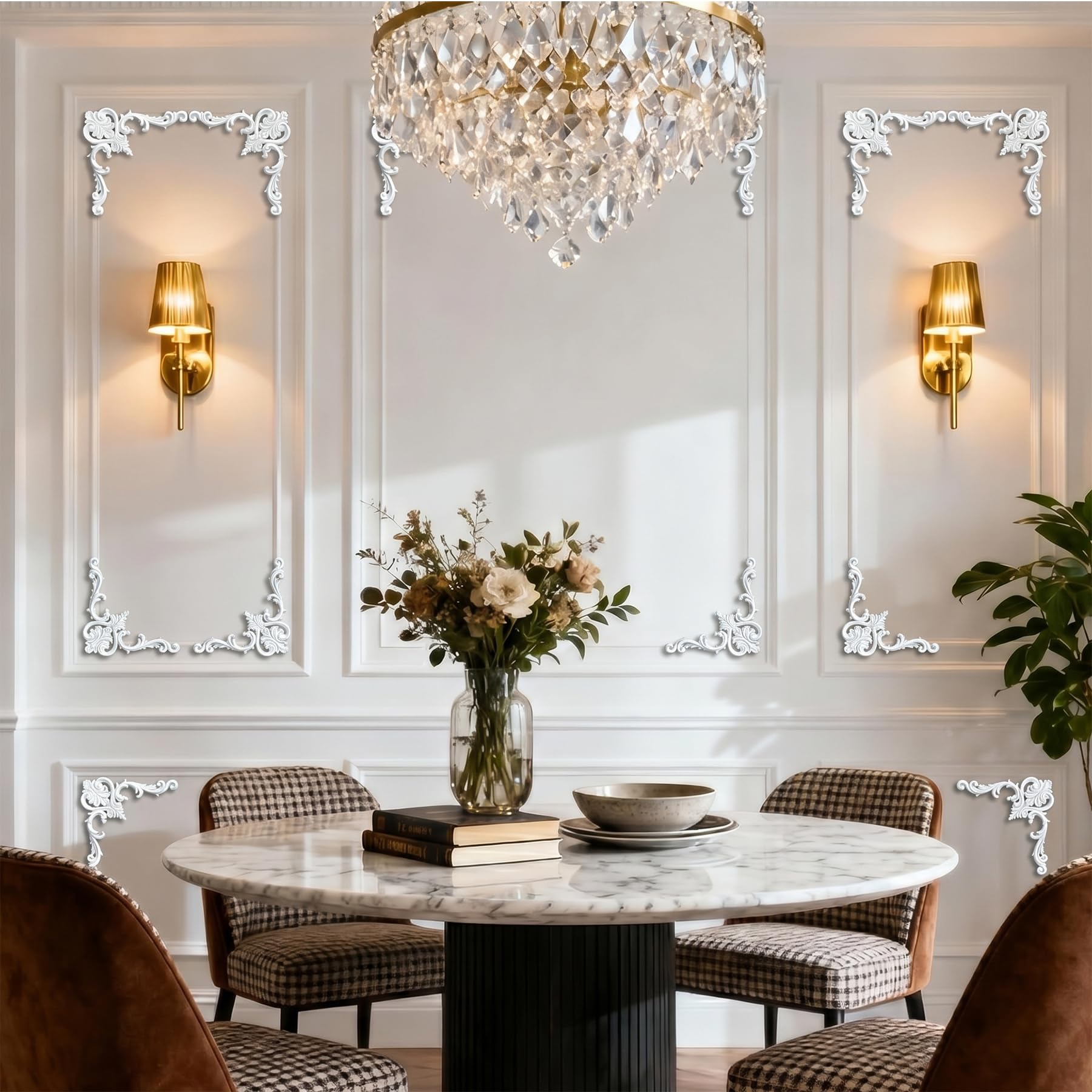 4 PCS Angolari Decorativi per Pareti E Soffitti in PU Modanature Angolari 3D con Decorazioni Floreali Profili Decorativi Verniciabili per Cornici E Angoli Elegante Finitura