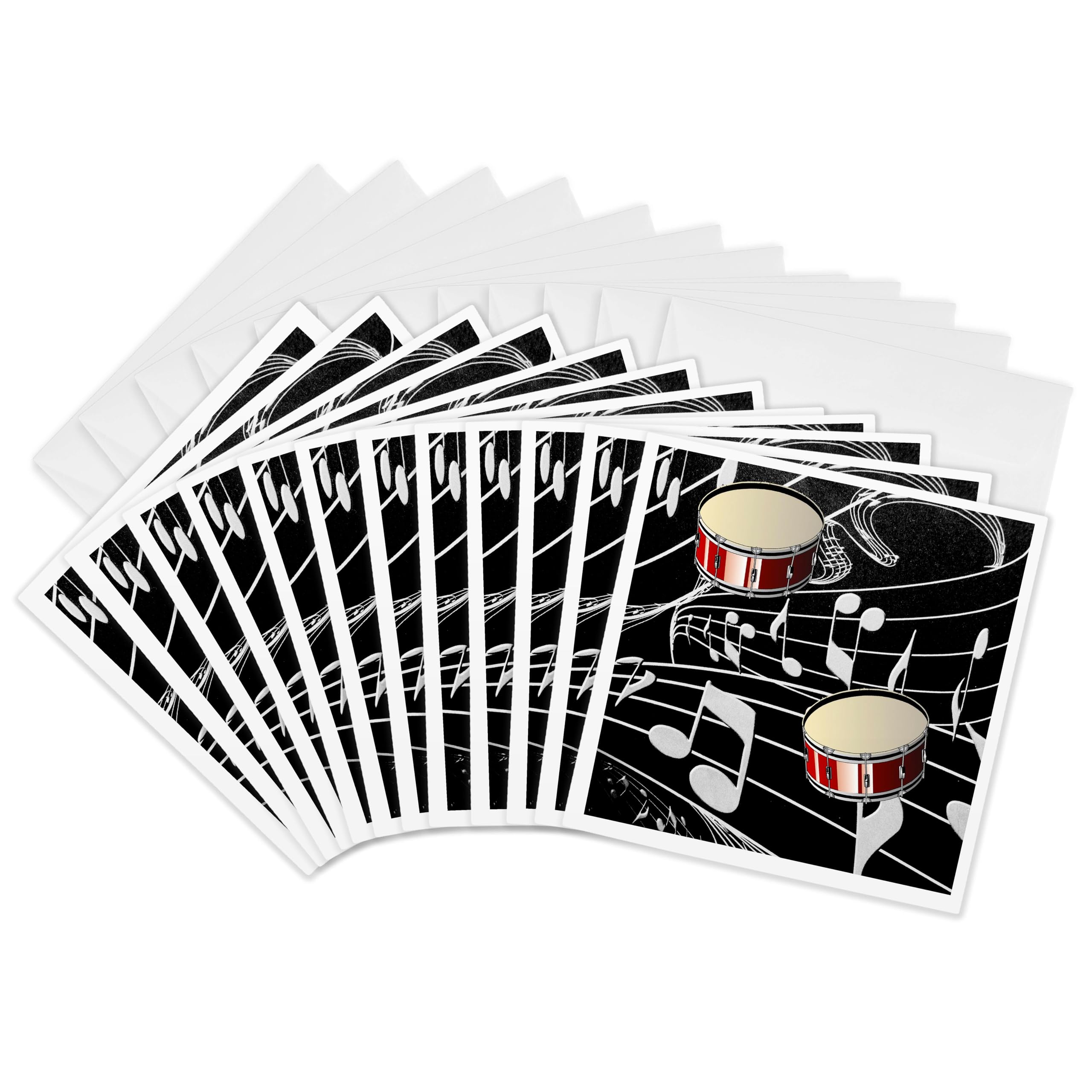 3dRose gc_38199_2 6 x 6-Inch "Red Drums on Music Notes" Greeting Card (Pack of 12)