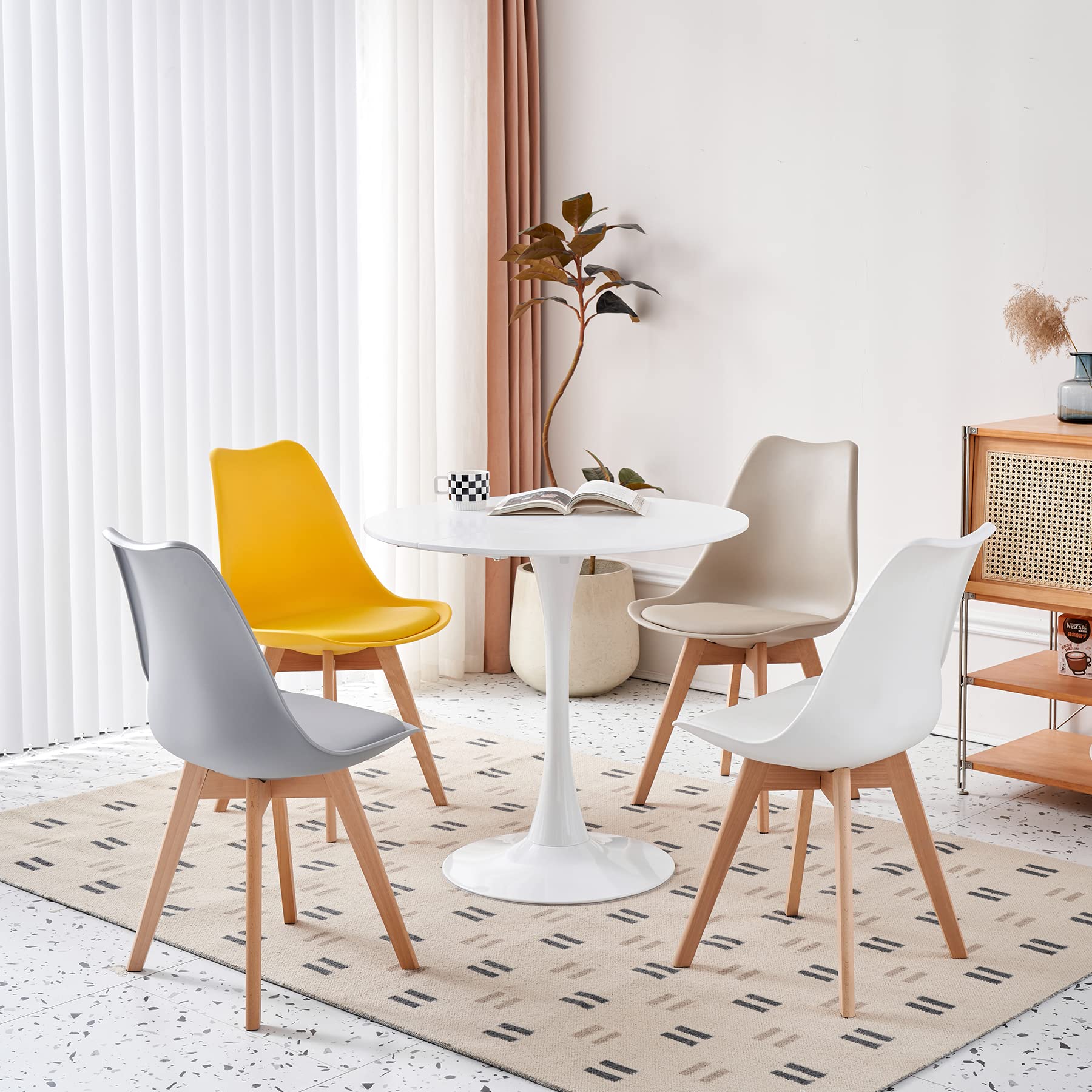 Mesa de Comedor Redonda de 80 cm, Mesa de Comedor Moderna de Mediados de Siglo con Escritorio de MDF y Base de Pedestal, Blanco