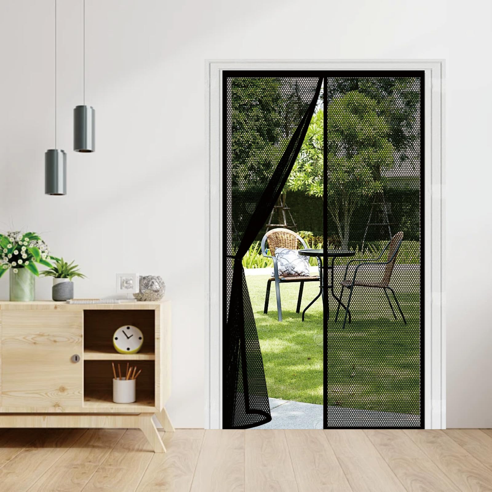 Magnetic Fly Screen Door 83 x 202 cm with Reinforced Magnetic Strips Auto-Close, No Tools Installation, Keep Insects, Resistente Door Curtains to Stop Flies for Bedroom, Black