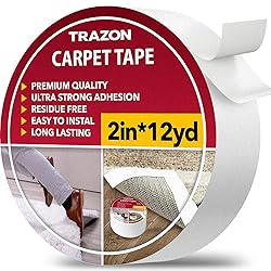 Carpet Tape Double Sided - Rug Tape Grippers for Hardwood Floors and Area Rugs - Carpet Binding Tape Strong Adhesive and Removable, Heavy Duty Stickers Grip Tape, Residue Free (2 Inch / 12 Yards)