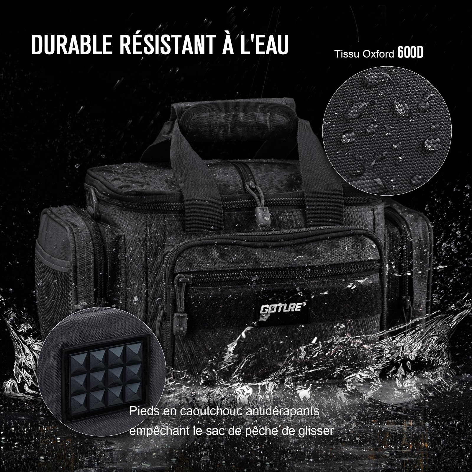 Goture Sac de Pêche Résistant à l'Eau 600D Sac à Bandoulière Tactique pour Eau Douce et Salée