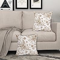 Vista 8 de Fundas de Almohada de Flores Marrones y Blancas Paquete de 2 de 18 x 18 Pulgadas Fundas de Cojín Vintage de Flores Marrones de Algodón y Lino