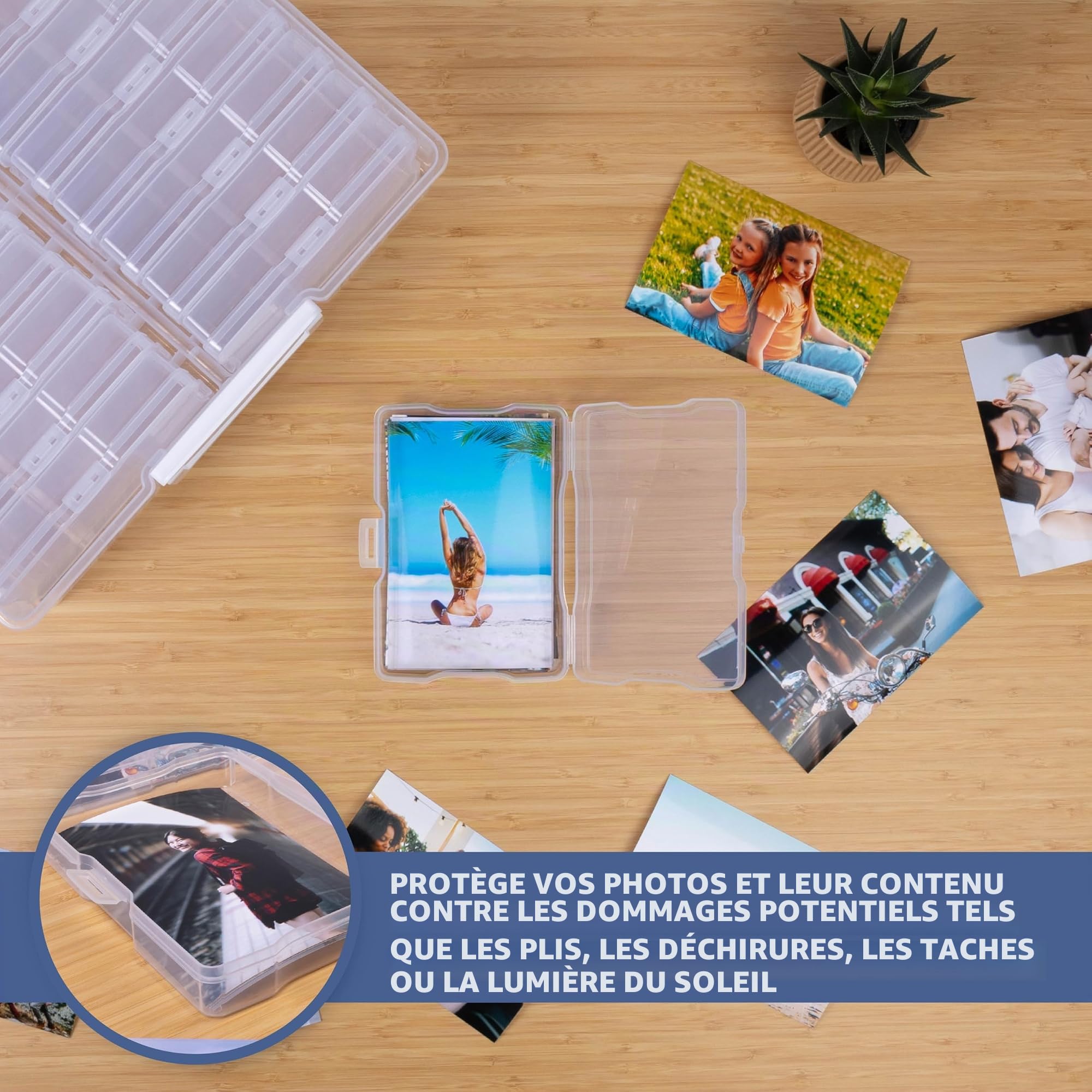 HEFTMAN Boîtes de Rangement pour Photos (4" x 6") | Boîte de Rangement Transparente avec 16 Étuis Intérieurs pour Photos - Peut Contenir 1600 Photos