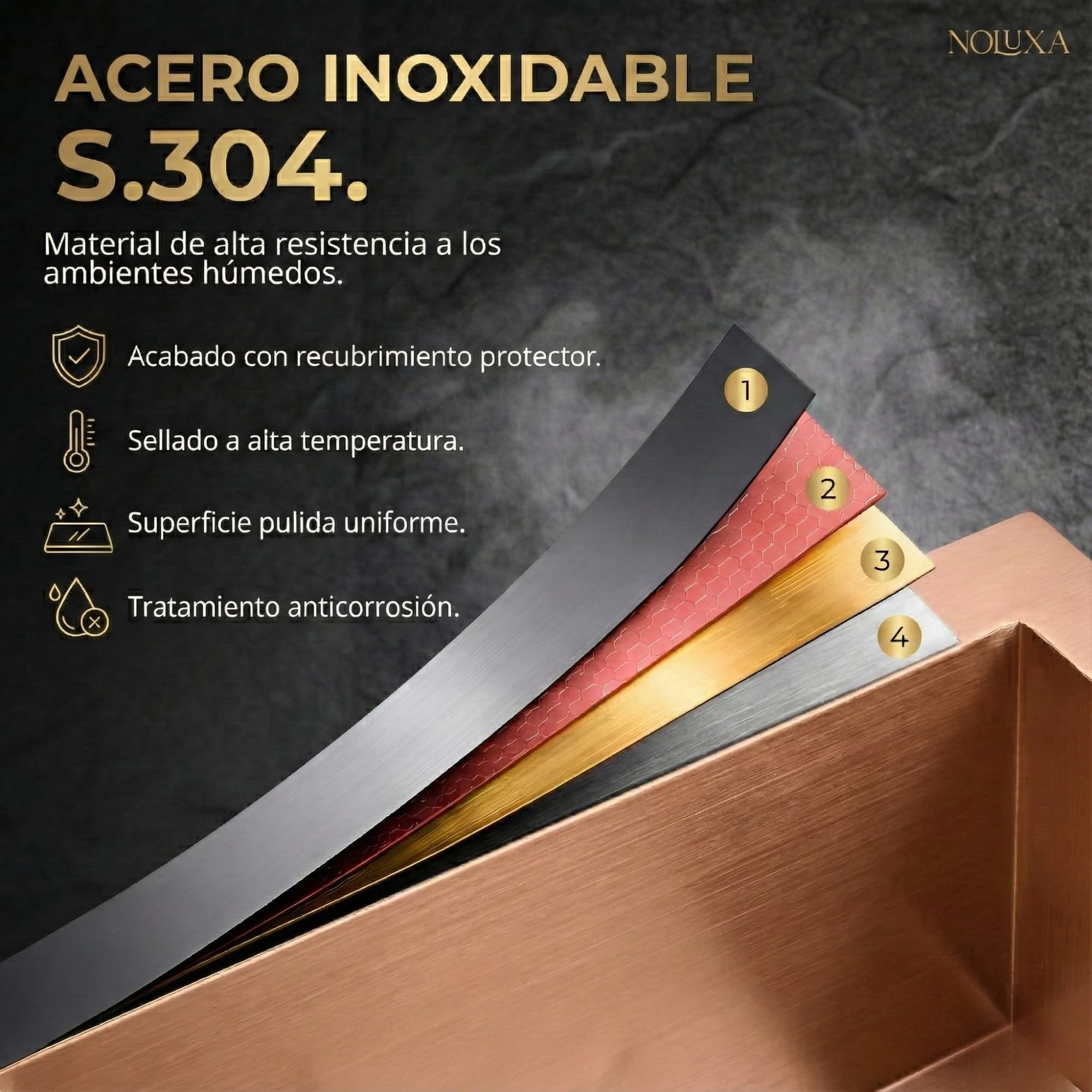 IMEX - Nicho de Ducha Empotrable con Luz LED 33x63cm Oro Rosa Cepillado | Hornacina Ducha con Dos Estantes de Acero Inoxidable S.304 | Hornacina Baño Empotrada a Pared de 10cm de Profundidad