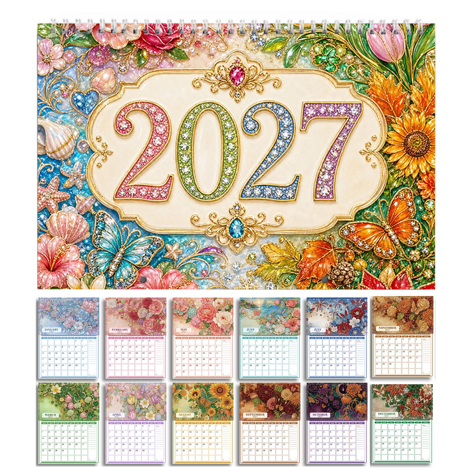 POETRYDRAW 2027 DIY Rhinestone Wall Calendar 11.81x9.45 Inch Wall Ornaments Diamonds Arts Dates Gem Painting Art Walls Date for Home Business Office Planning Decor
