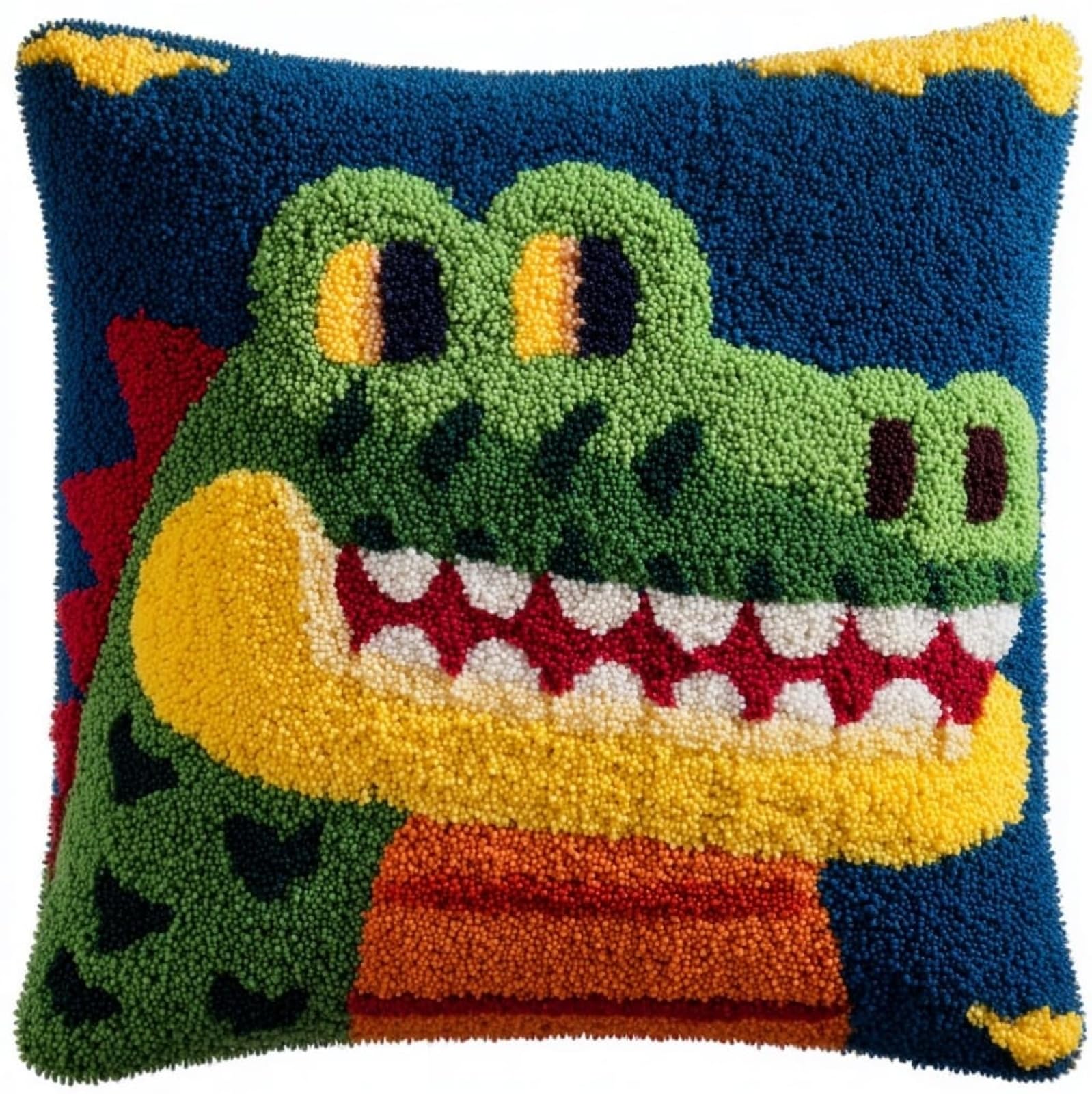 AxiangziK Latch Hook Pillow Kit for Adults,Animal Crocodile Latch Hook Cushion Kits 17X17Inch,DIY Needlework Pillow Cover Sofa Cushion Rug Making