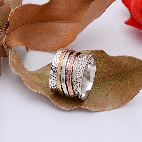 Miniatura 78 de Veracity Jewelry Sterling Silver Fidget Ring Spinner Ring Anxiety Relieving Rings For Unisex Meditation Thumb Worry Healing Birthday Promise Band